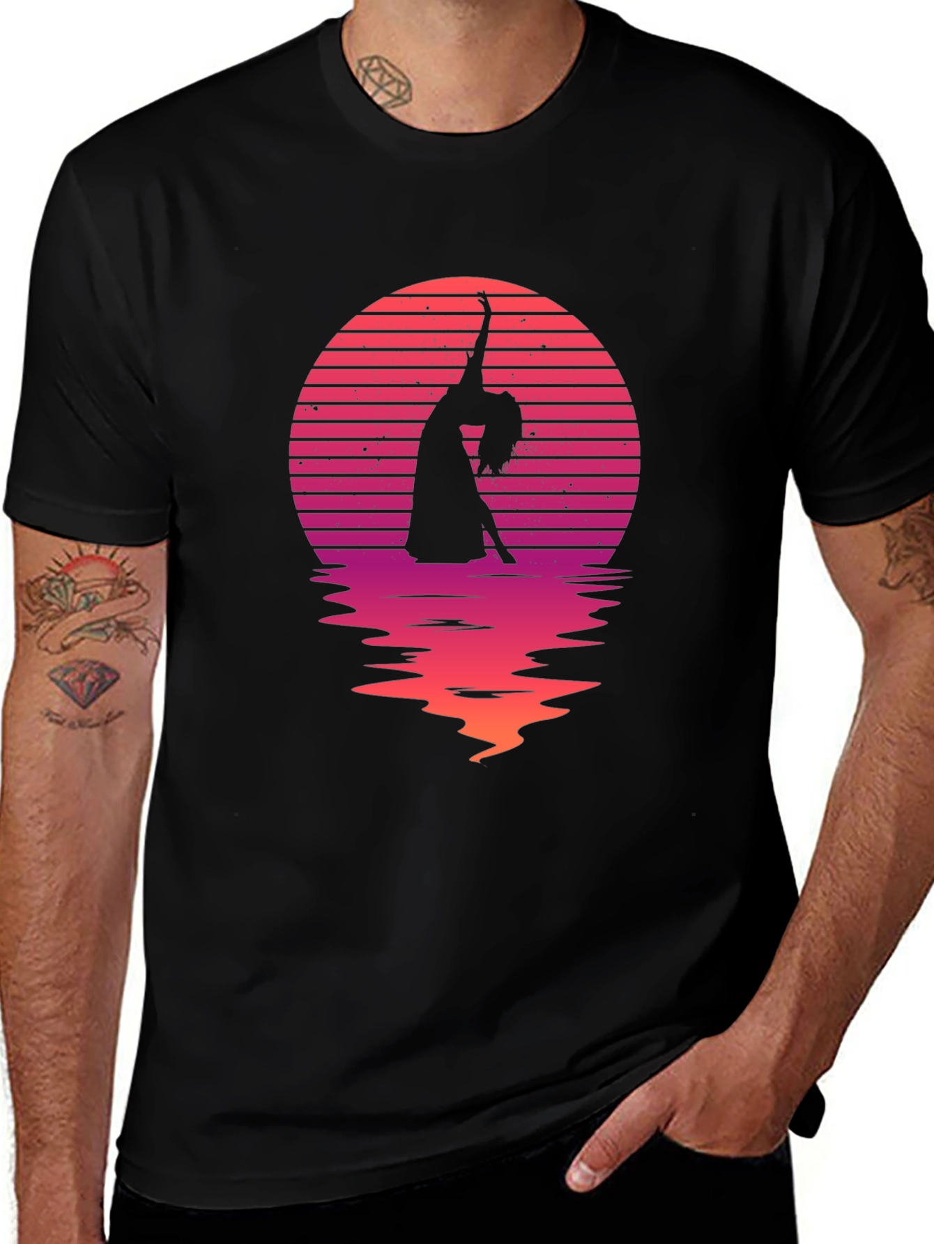 Variant 24 of Sunset Dancer Graphic Tee - Black Cotton Shirt