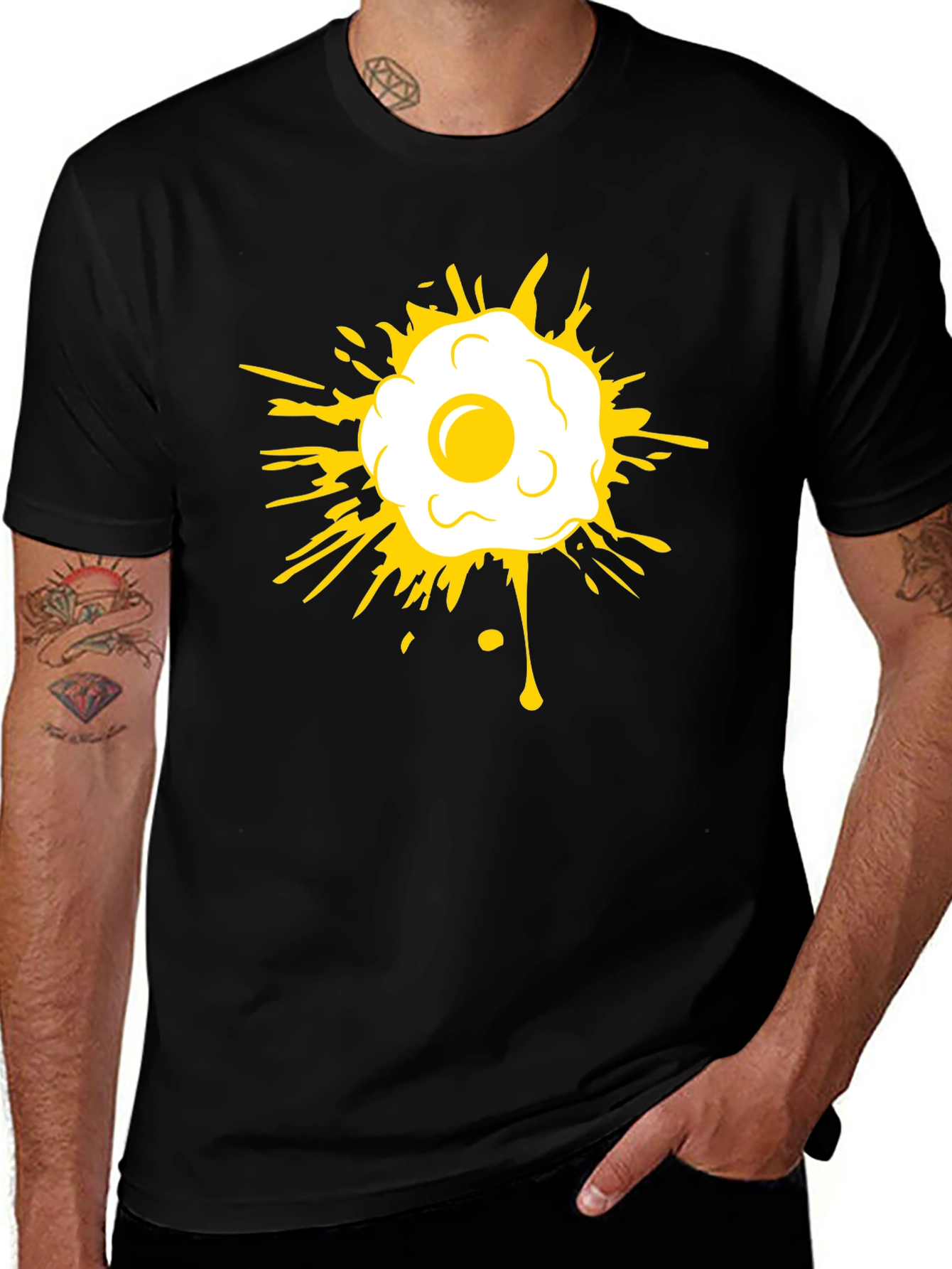 Variant 2 of Sunny Side Up Egg Graphic Tee - Casual Black T-Shirt