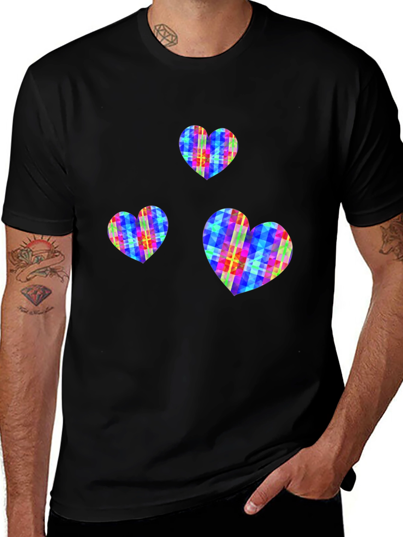 Variant 9 of Colorful Hearts Graphic Black T-Shirt