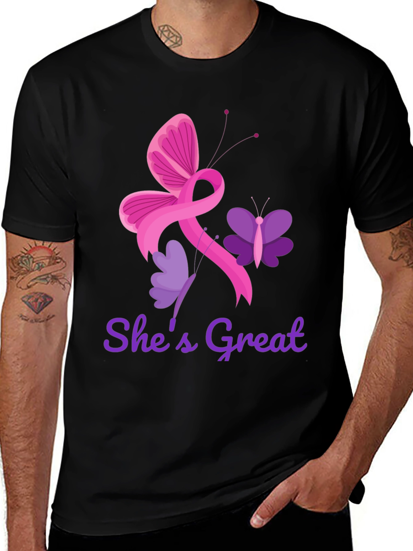 Variant 9 of She's Great Breast Cancer Awareness Ribbon Butterfly T-Shirt