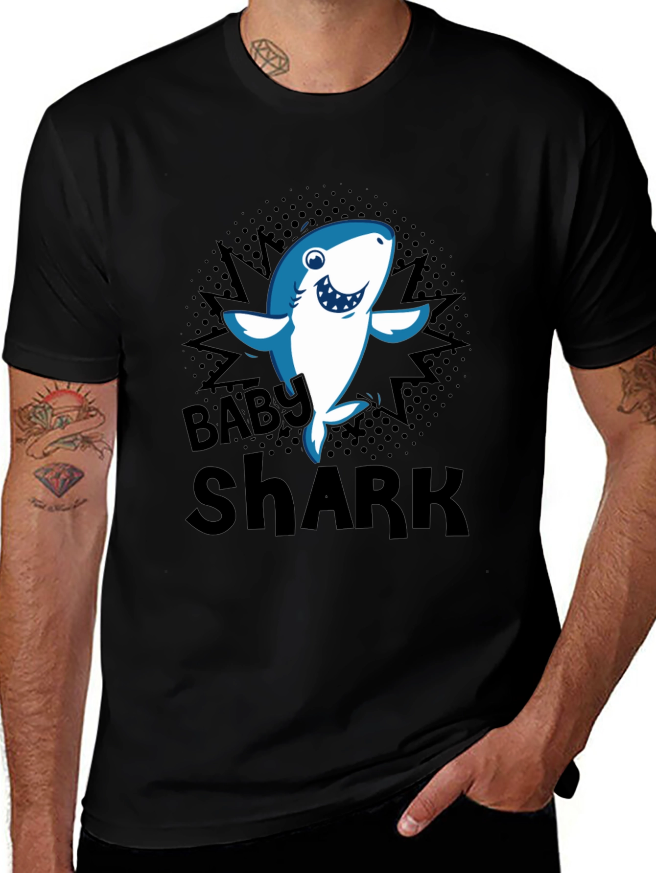 Variant 11 of Baby Shark Graphic T-Shirt - Black Cotton Blend