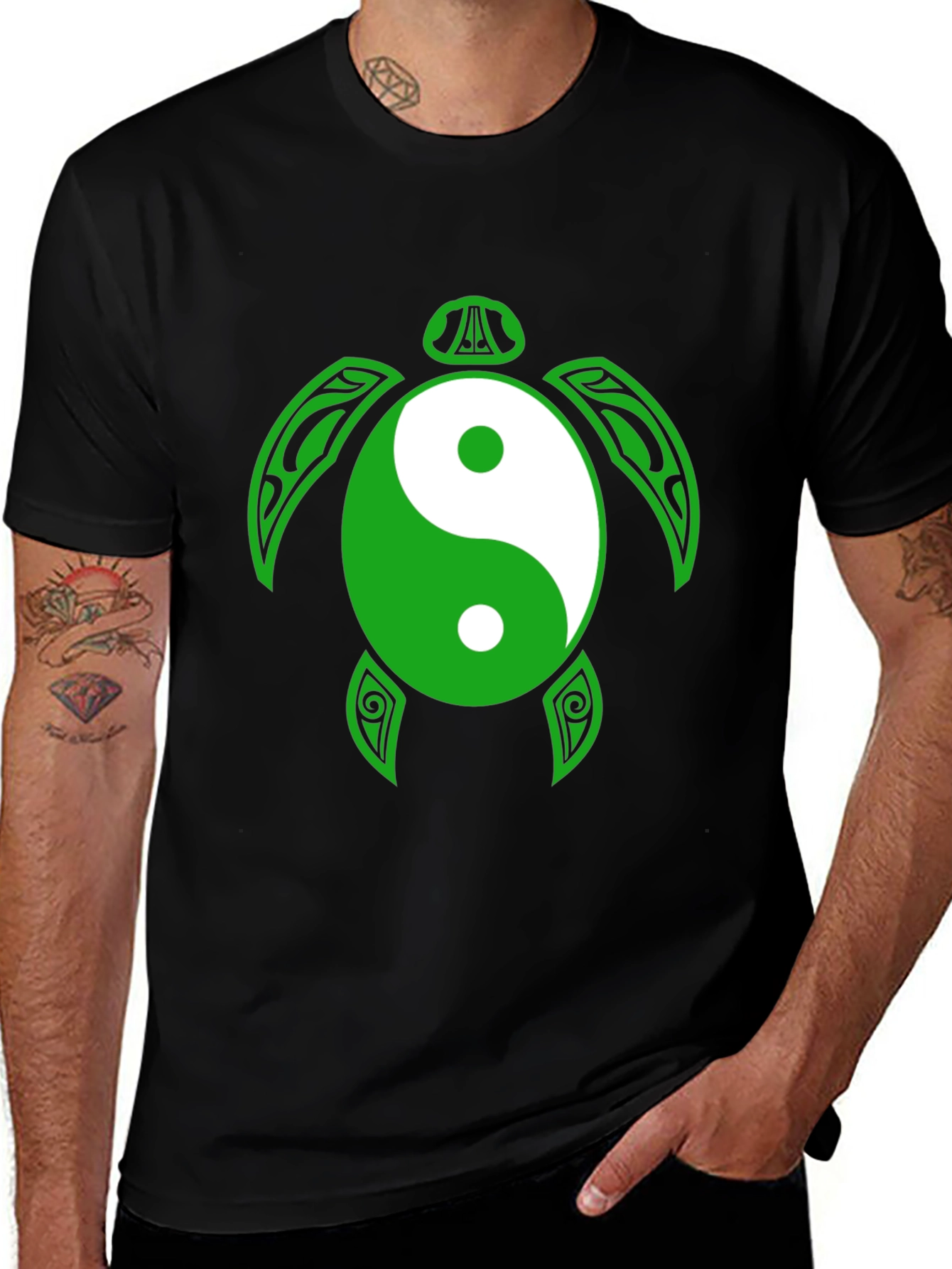 Variant 23 of Yin Yang Turtle Graphic Tee - Black