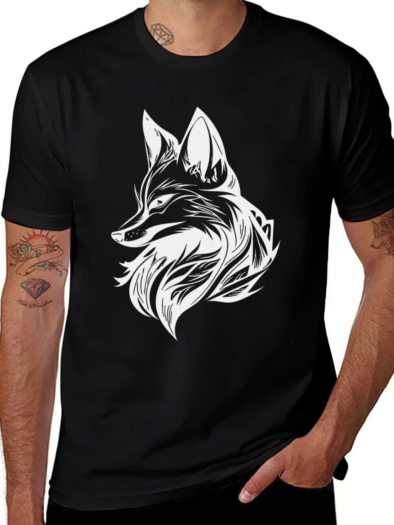 Variant 27 of Fox Head Graphic Tee - Stylish Black T-Shirt