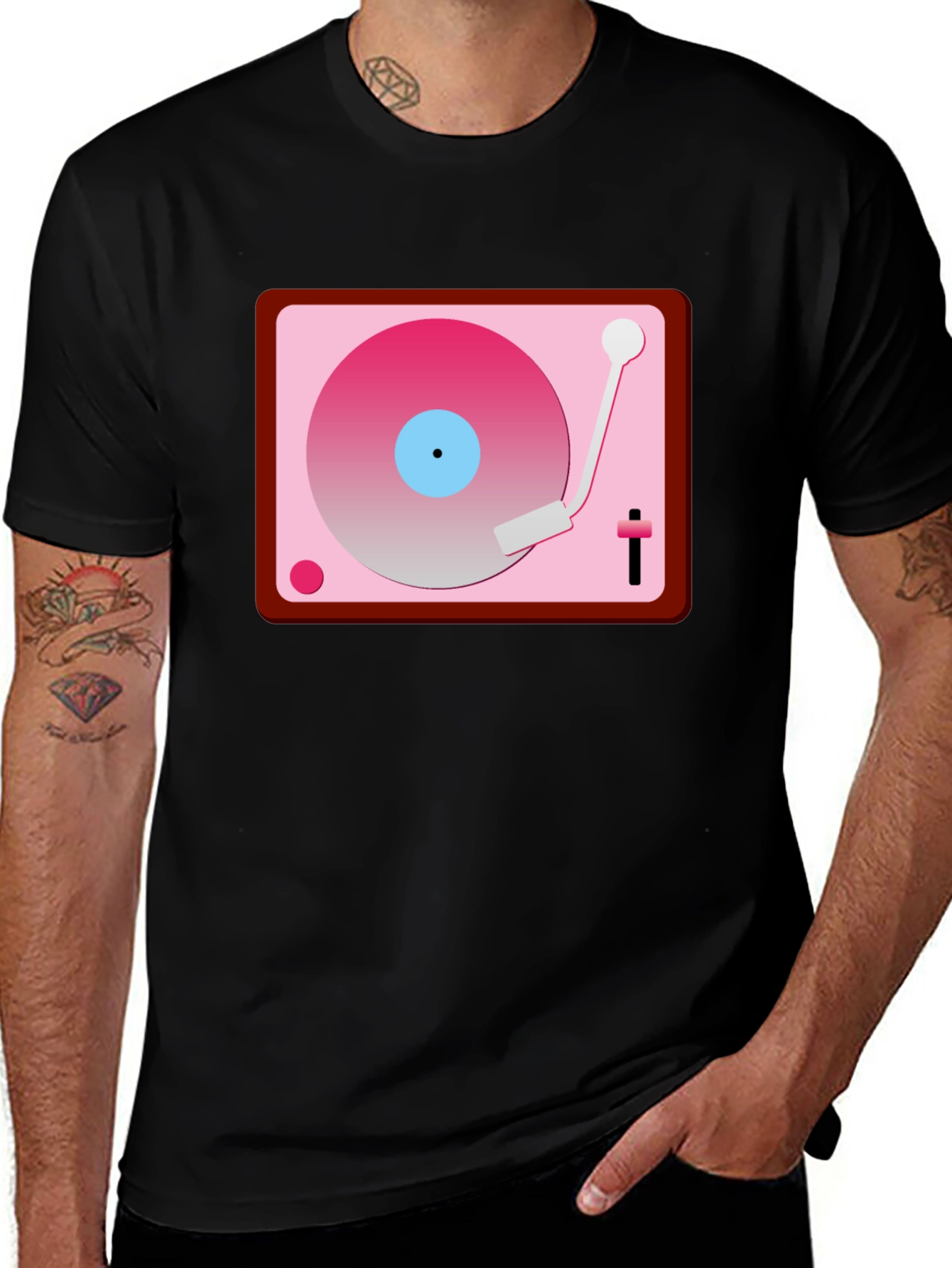Variant 17 of Retro Turntable Graphic Tee - Black Cotton T-Shirt