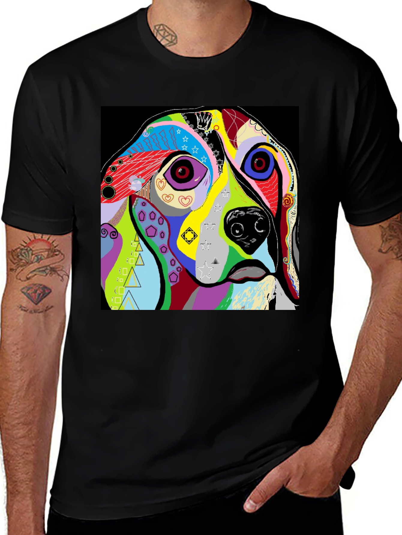 Variant 12 of Colorful Dog Graphic Black T-Shirt