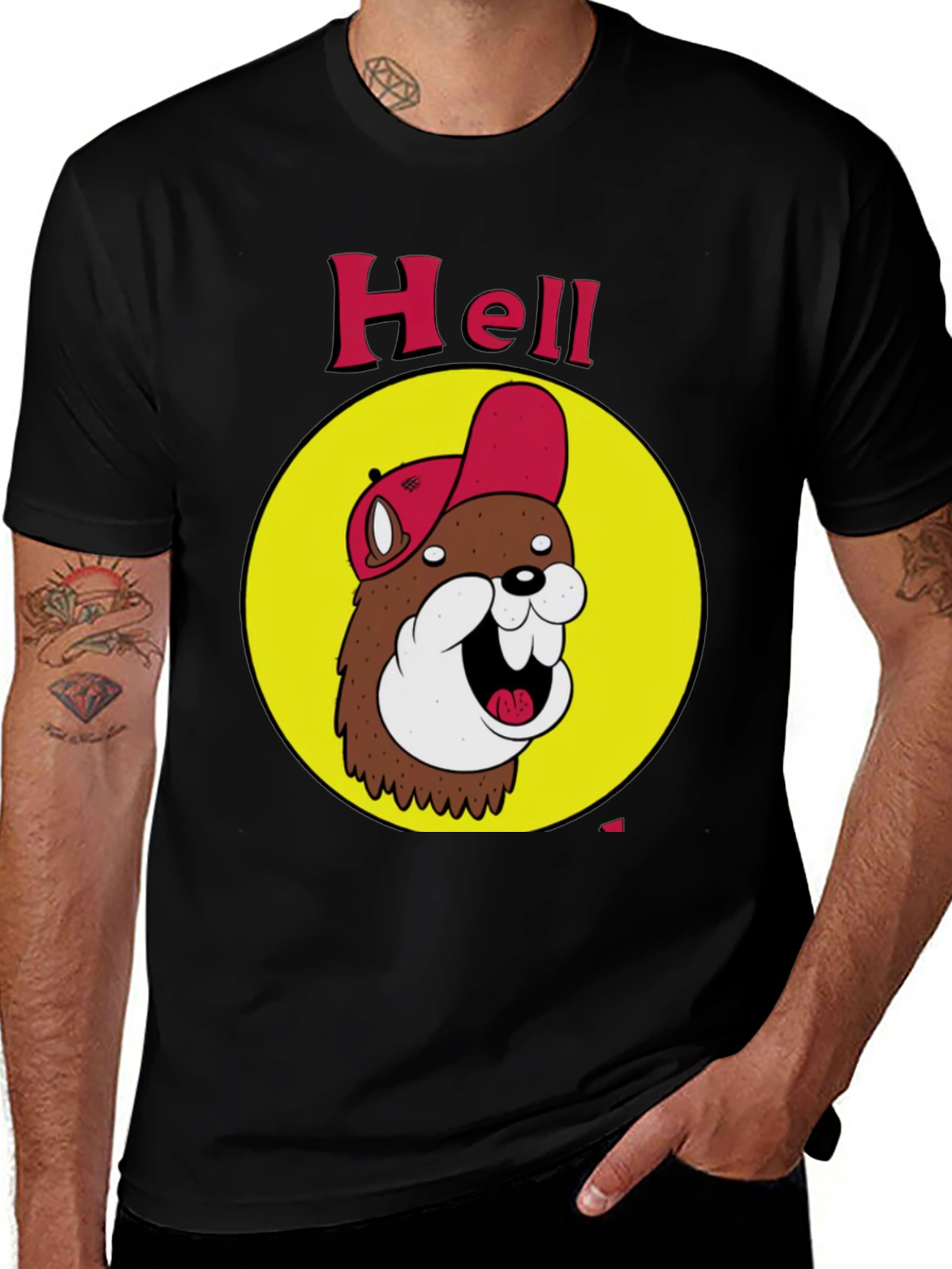 Variant 19 of Funny Hell Beaver Cartoon Black T-Shirt