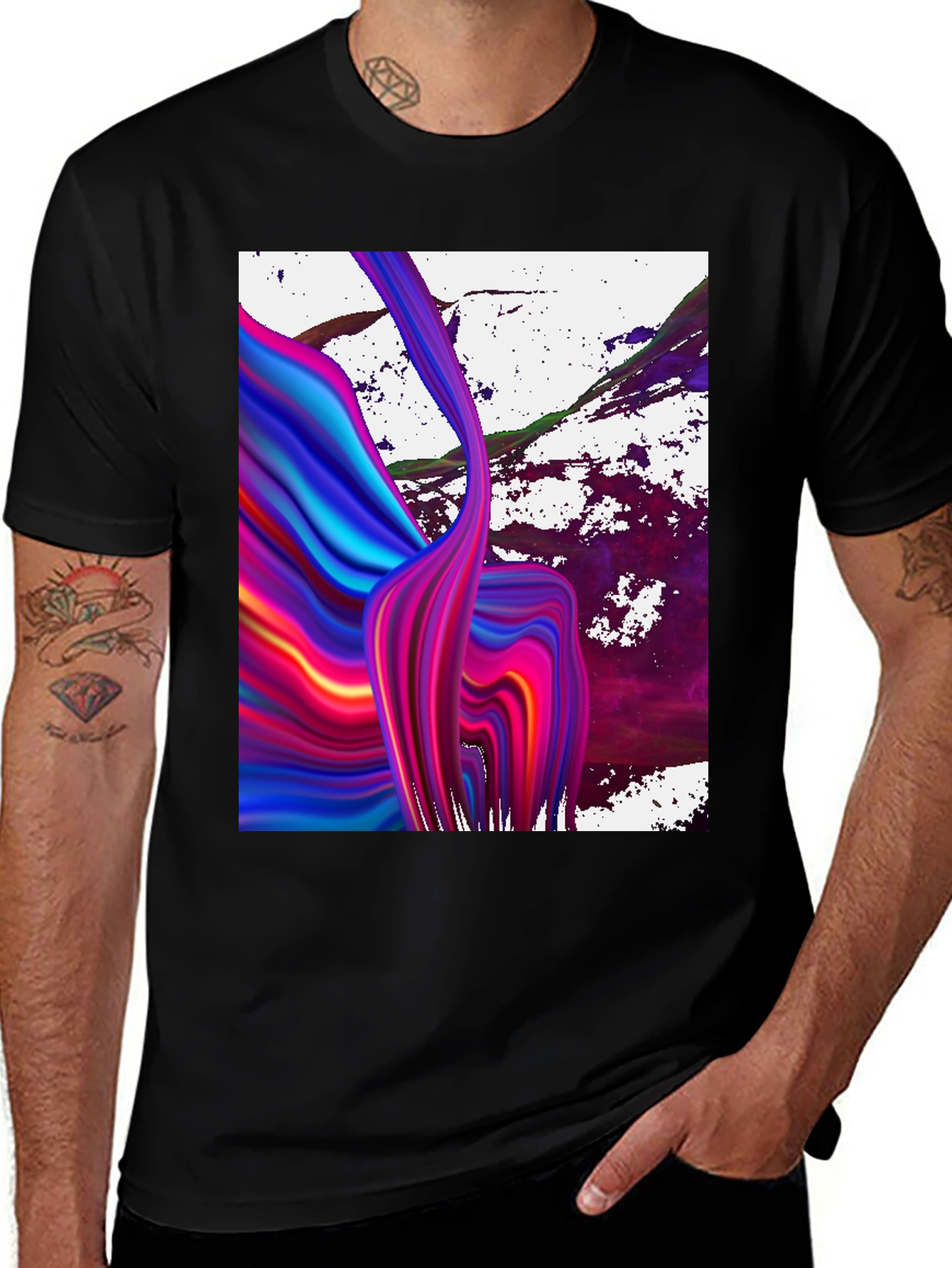 Variant 17 of Abstract Fluid Art Graphic Print Black T-Shirt