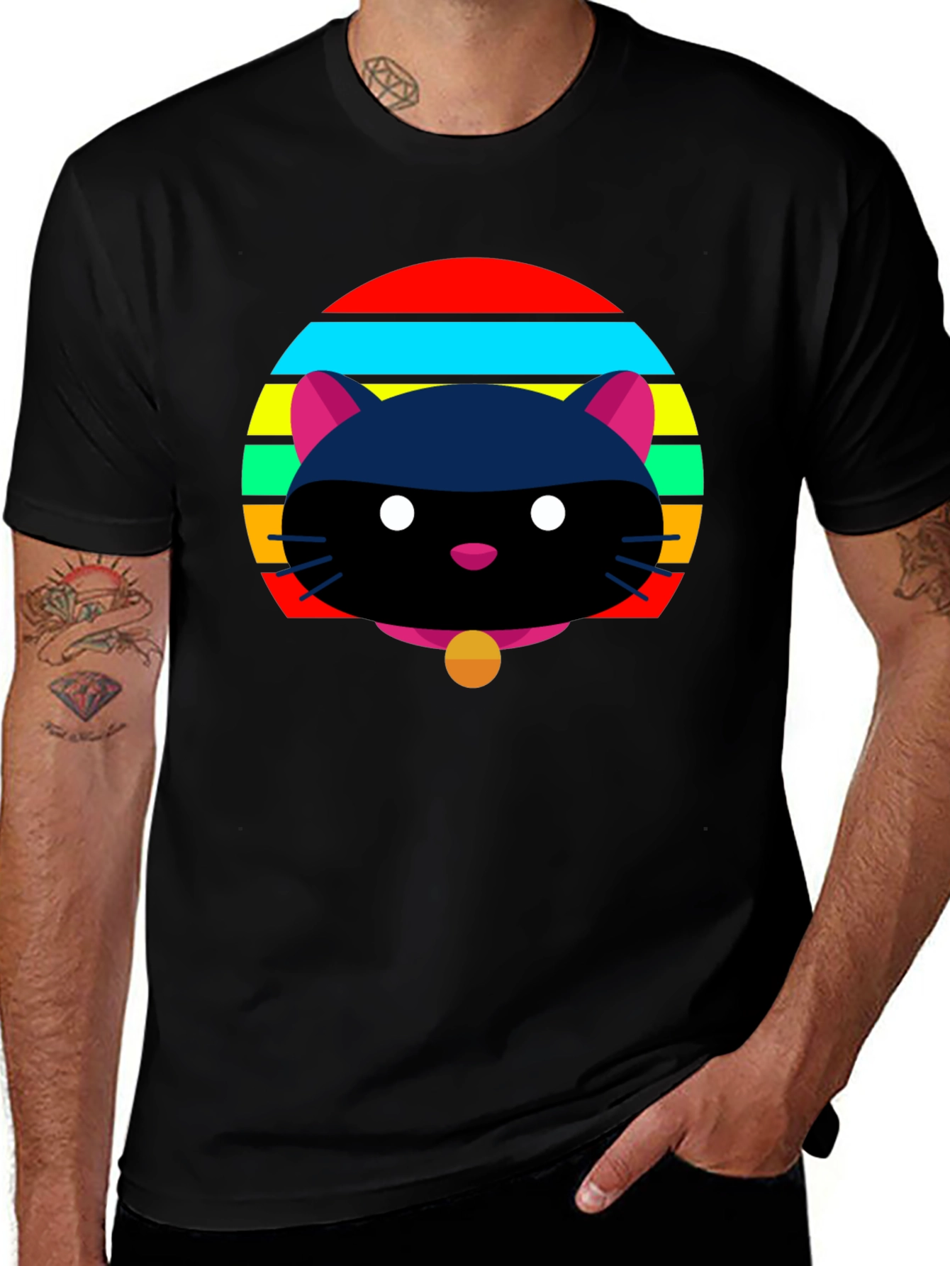Variant 10 of Retro Cat Graphic Tee - Black