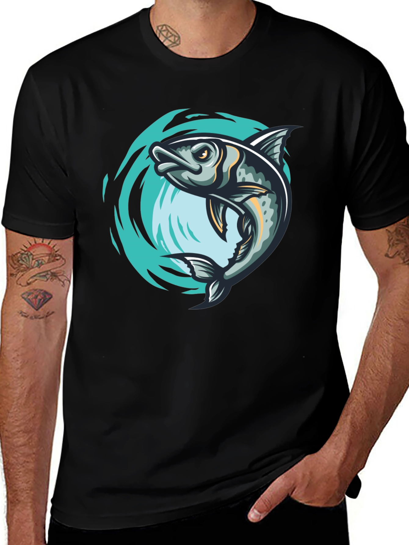 Variant 14 of Men's Black Fish Graphic T-Shirt