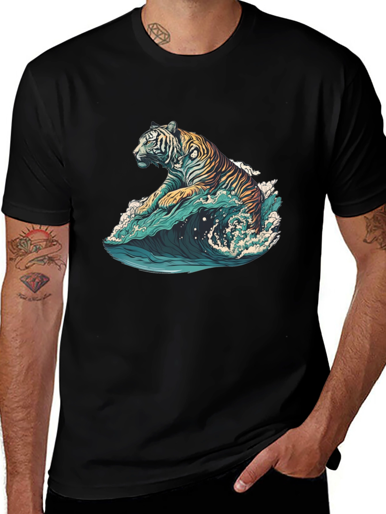 Variant 5 of Tiger Wave Graphic Tee - Black