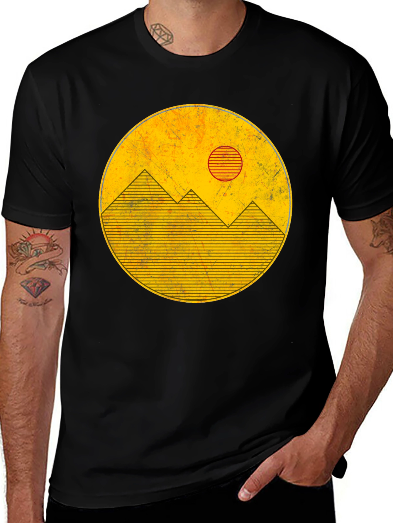 Variant 8 of Retro Mountain Sunset Graphic Tee - Black