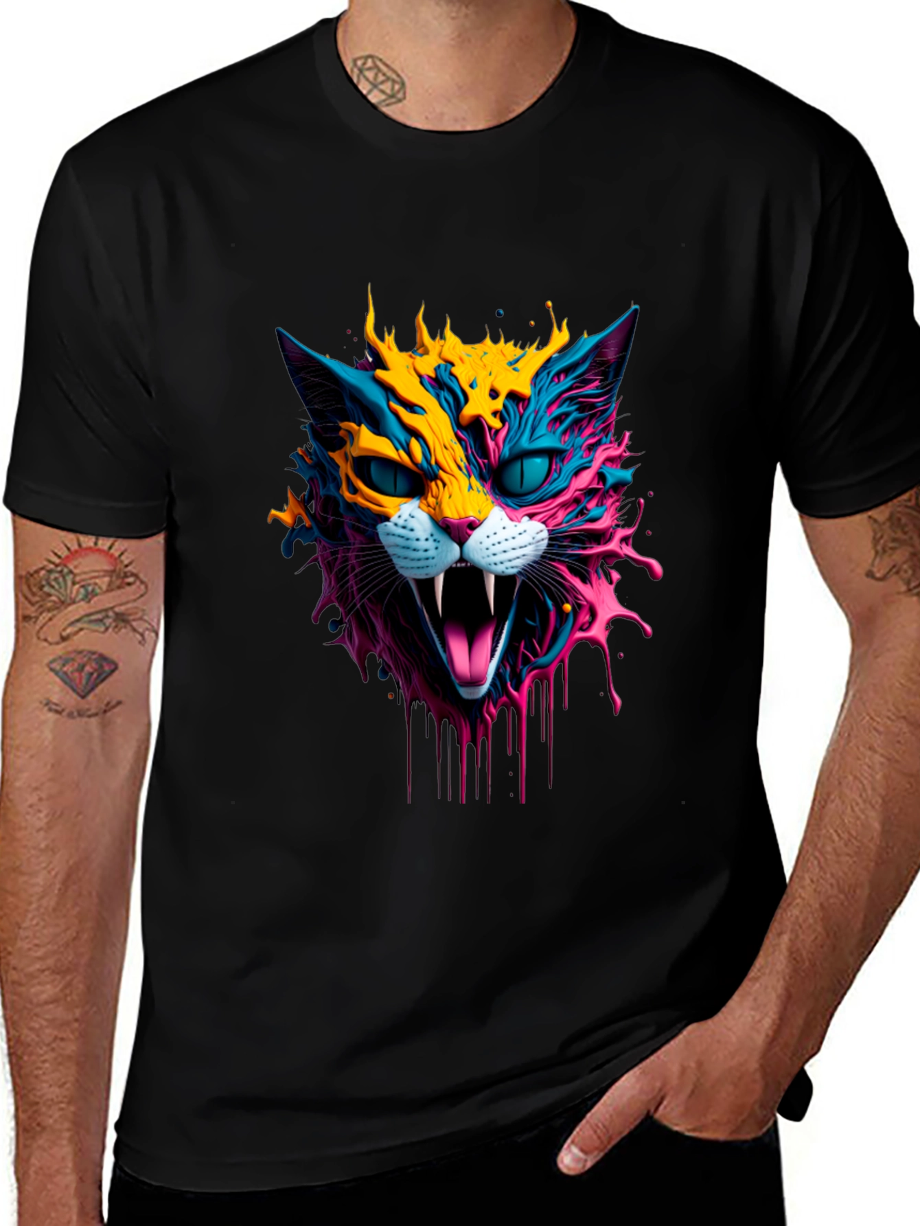 Variant 29 of Psychedelic Cat Graphic Tee - Cool Artistic Design