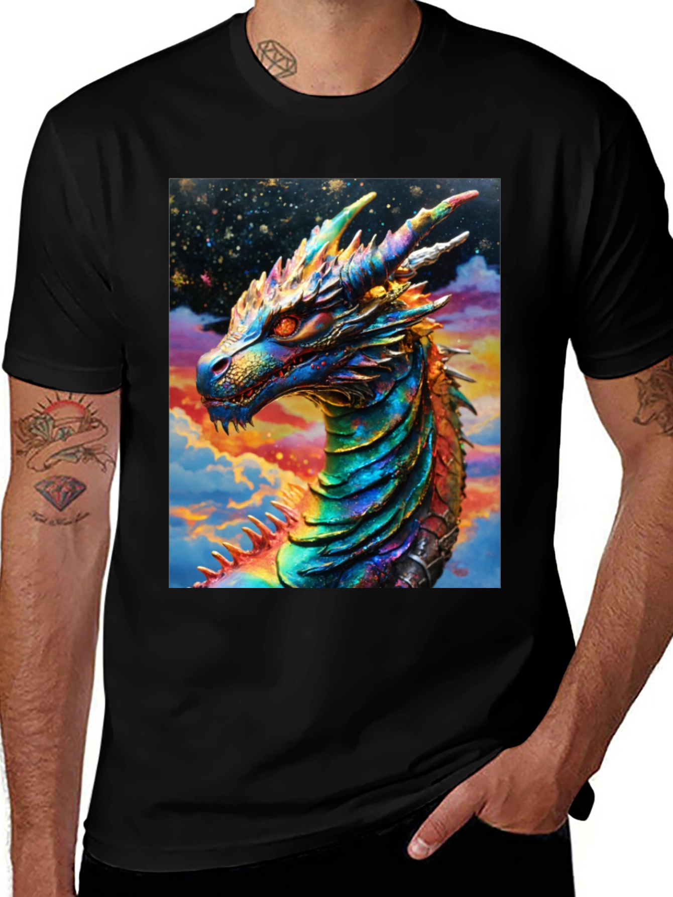 Variant 27 of Dragon Graphic Print Black T-Shirt