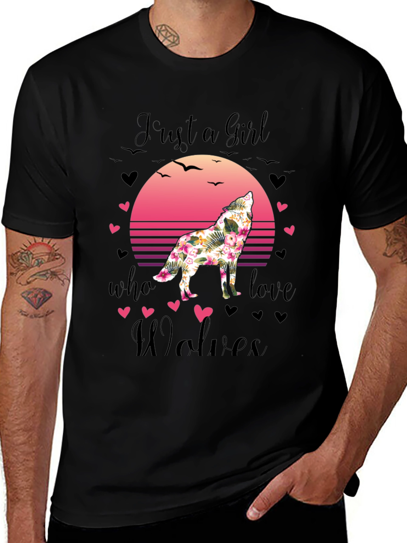 Variant 29 of Floral Wolf Graphic Tee - Just a Girl Who Loves Wolves