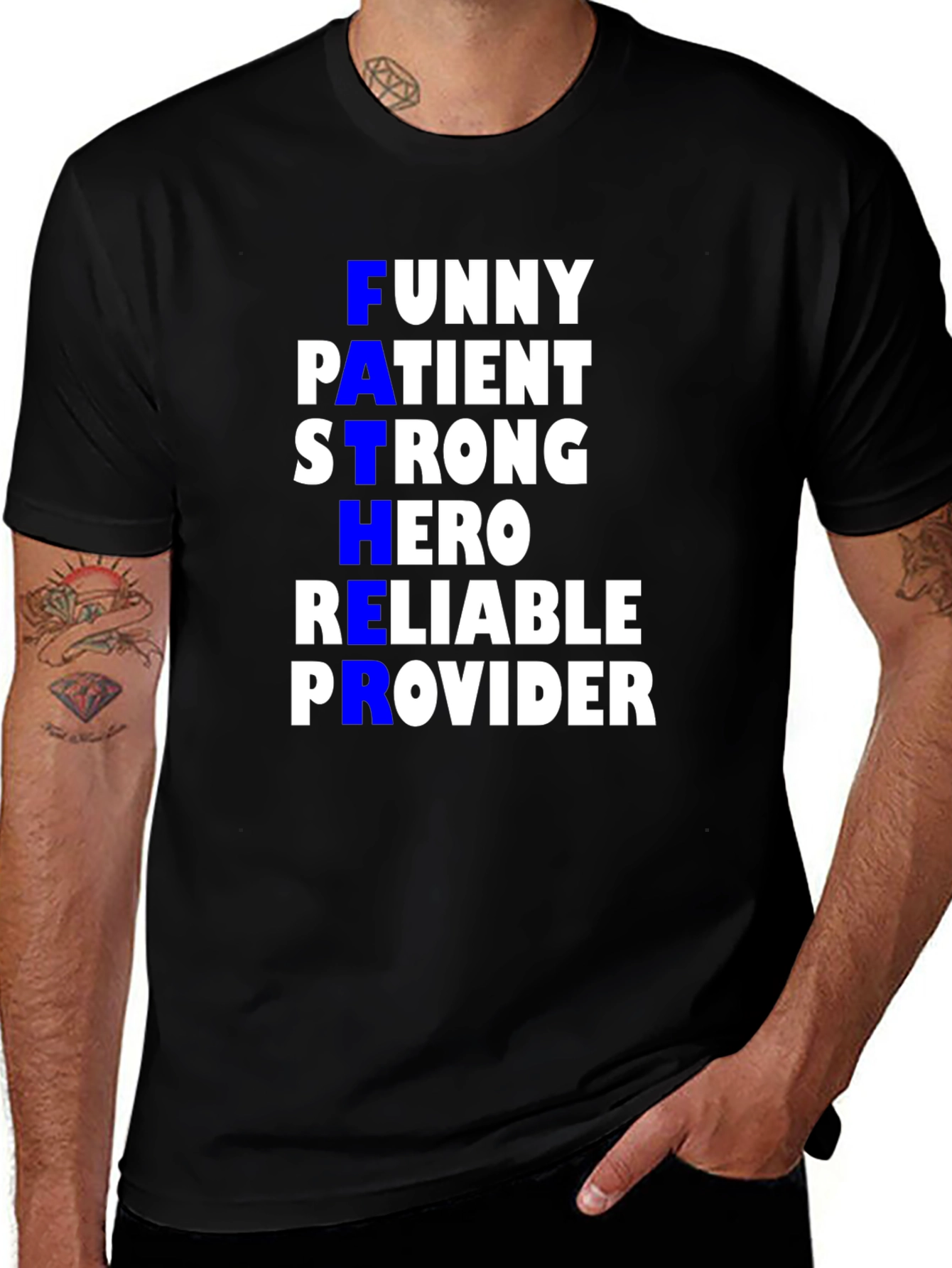 Variant 15 of Funny Father T-Shirt - Patient, Strong, Hero, Reliable