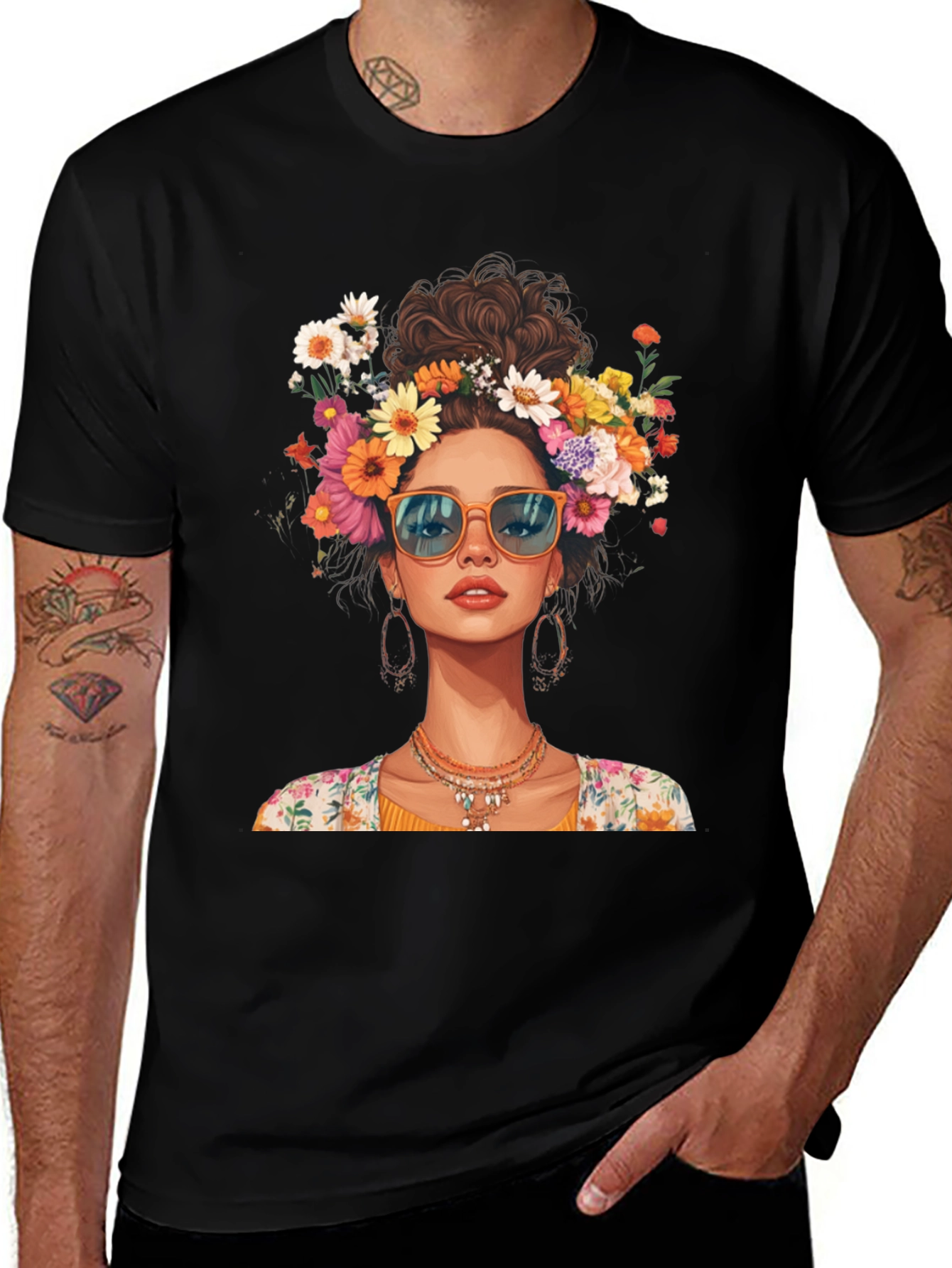 Variant 23 of Floral Headband Woman Graphic Tee