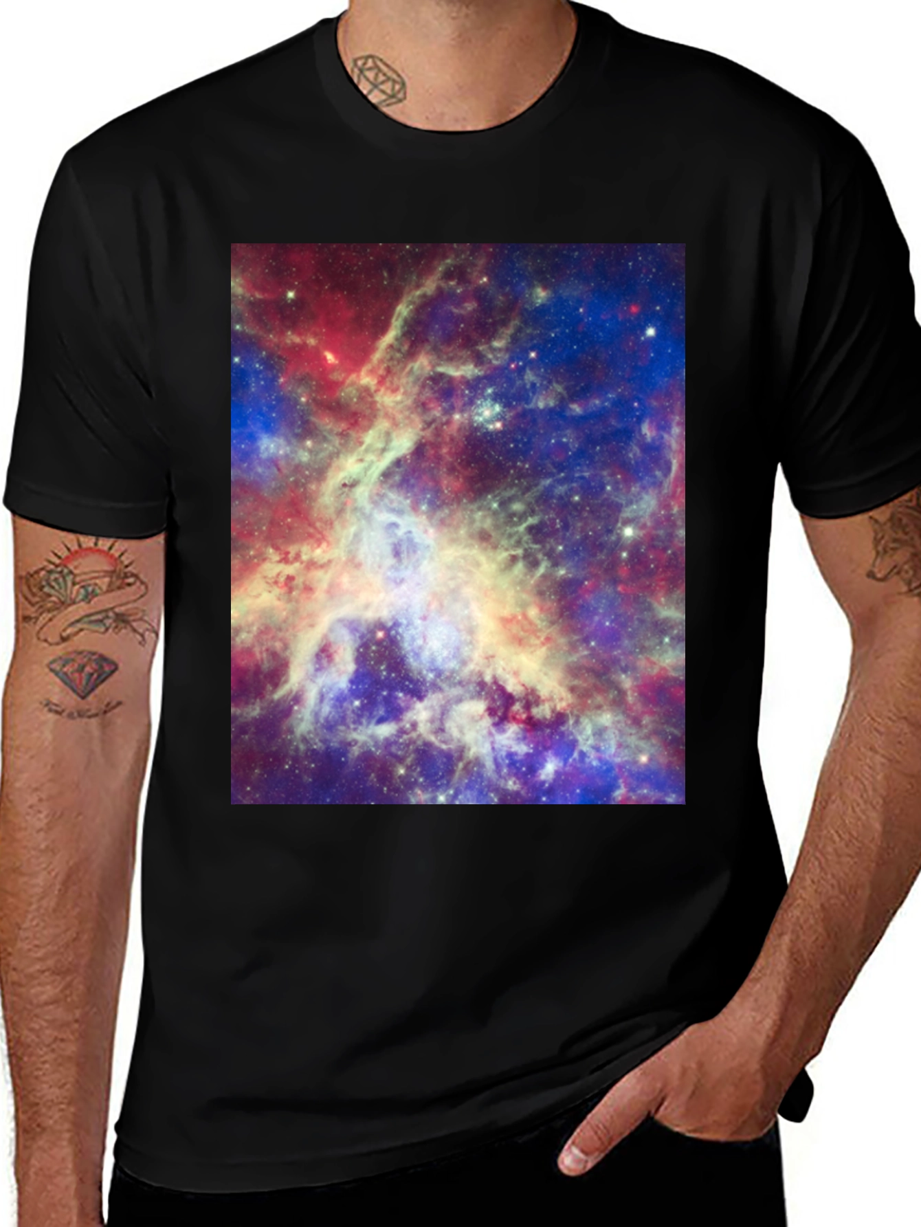 Variant 24 of Galaxy Print Tee - Men's Black Cotton T-Shirt