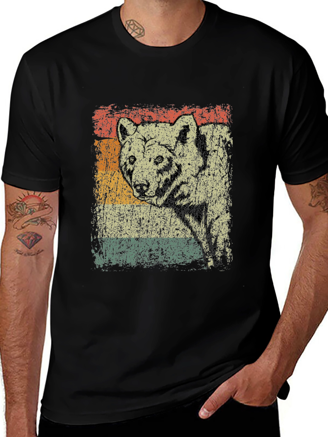Variant 7 of Retro Wolf Graphic Tee - Vintage Style Men's Shirt