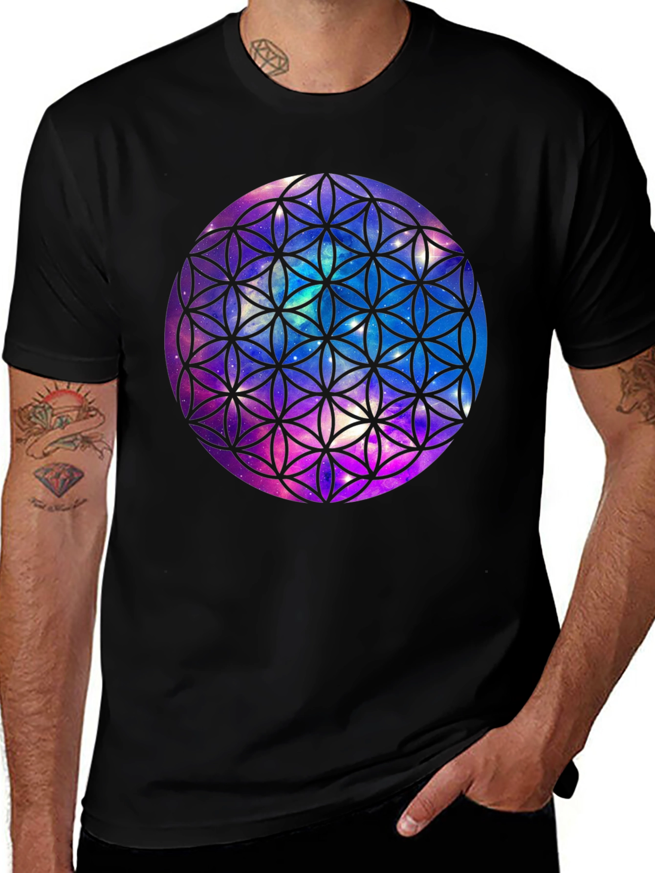 Variant 23 of Galaxy Flower of Life Graphic Tee - Black