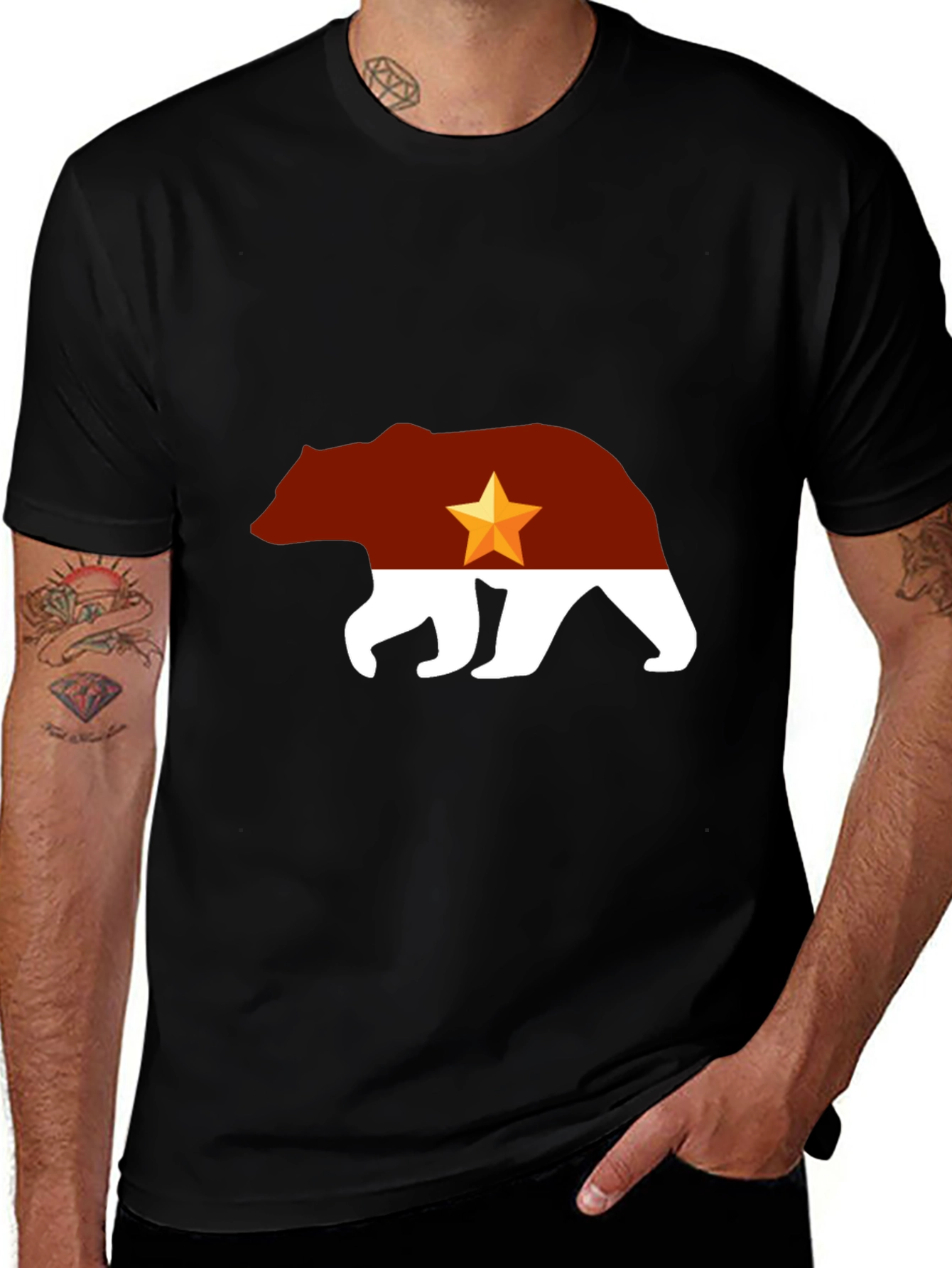 California Bear Flag Graphic Tee - Black Cotton