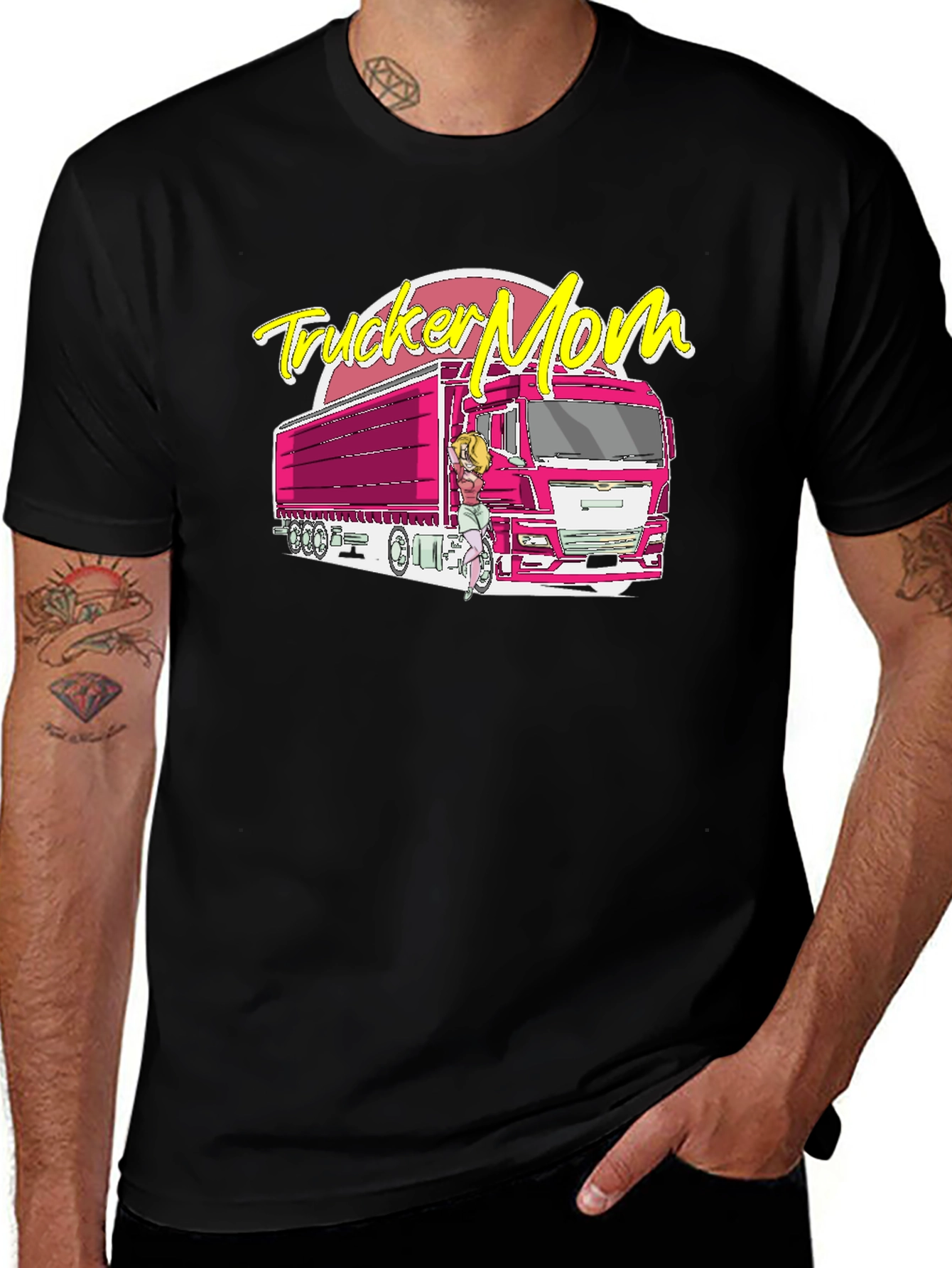 Variant 15 of Trucker Mom Graphic T-Shirt - Black Cotton Blend Tee
