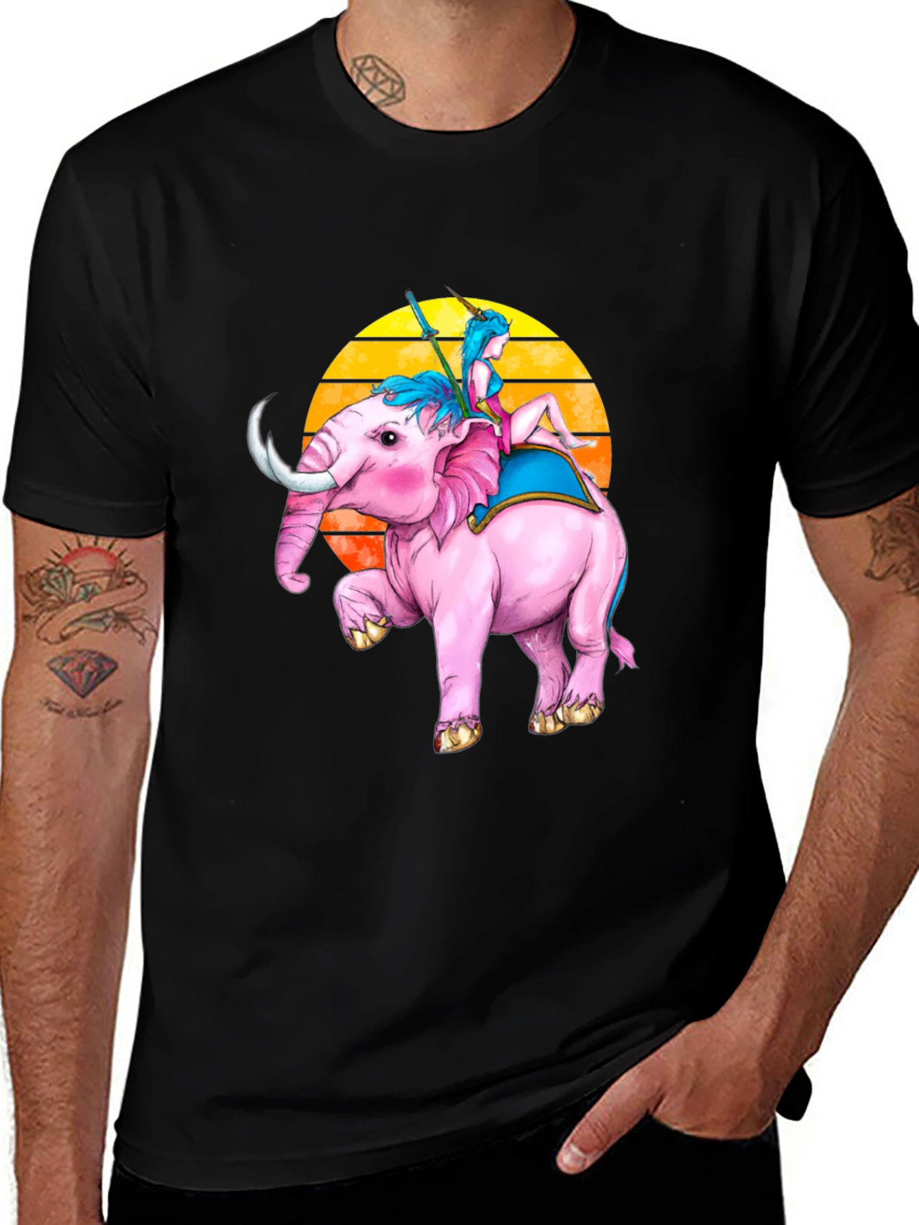 Variant 7 of Pink Elephant Rider Tee - Fantasy Graphic T-Shirt