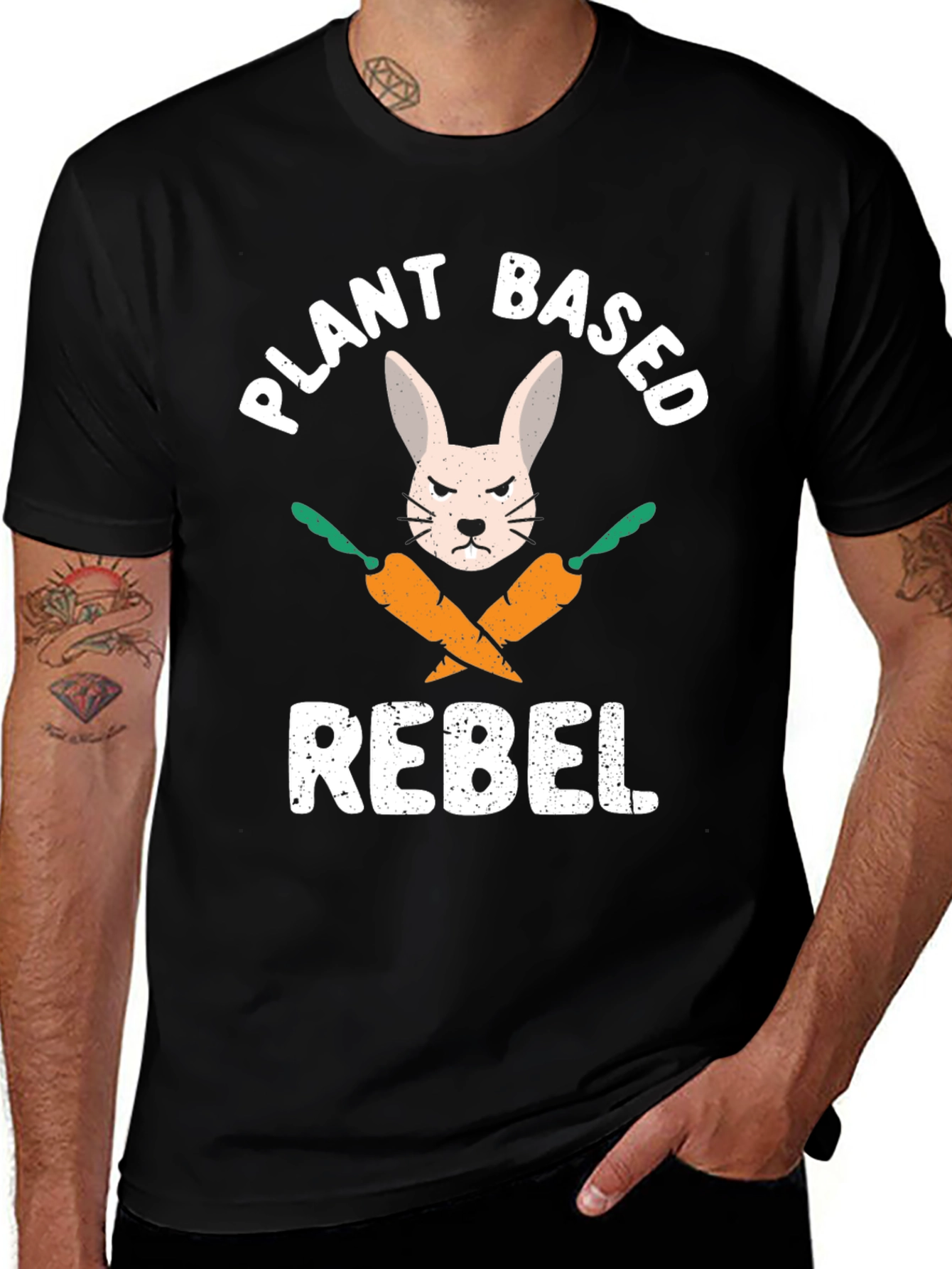 Variant 9 of Plant Based Rebel T-Shirt - Vegan Bunny Carrot Tee