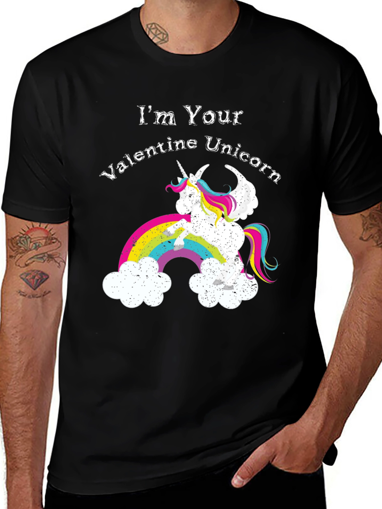 Variant 24 of Valentine Unicorn Graphic Tee - Men's Black T-Shirt