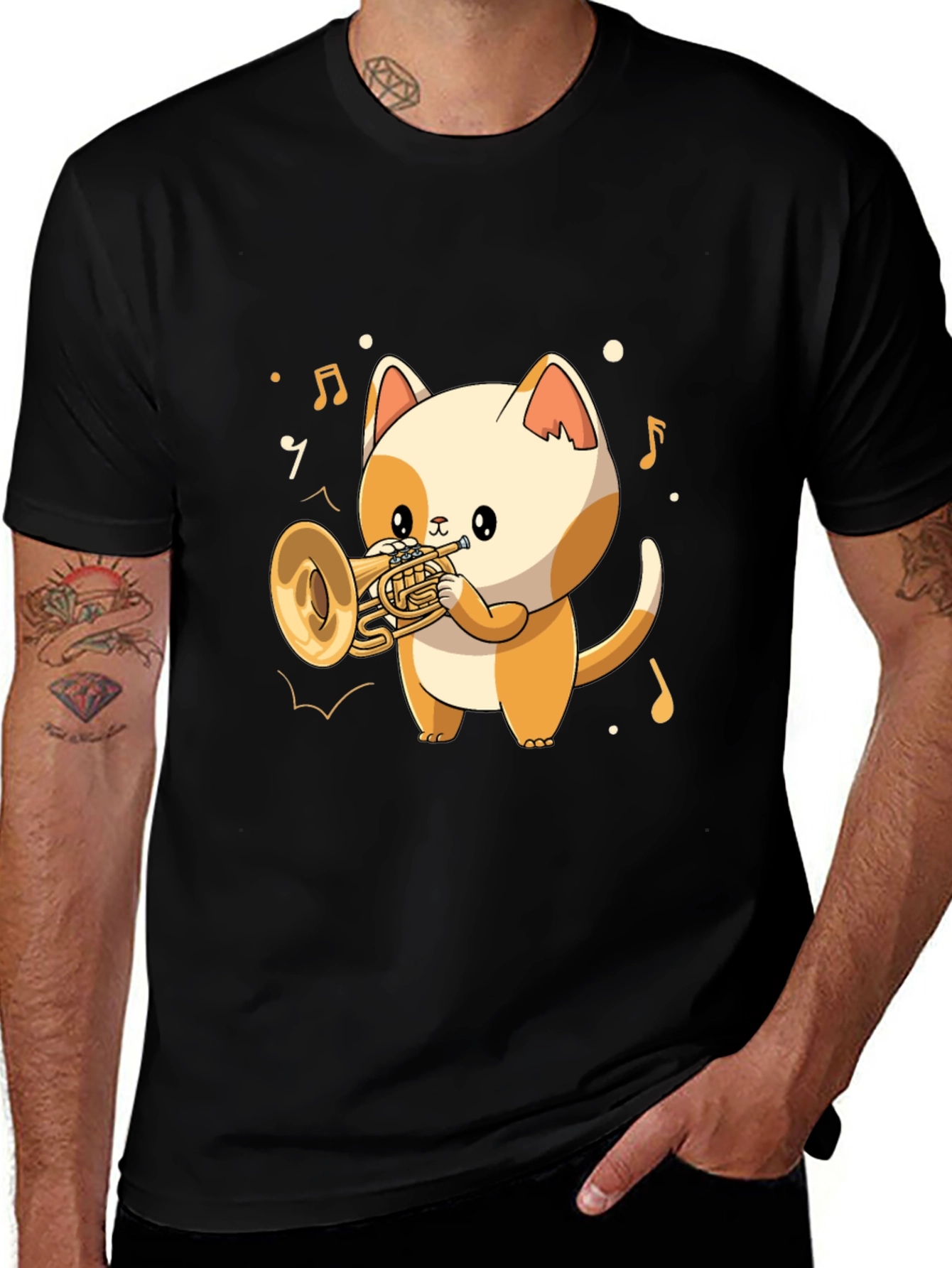 Variant 24 of Musical Cat T-Shirt - Trumpet Playing Kitten Tee