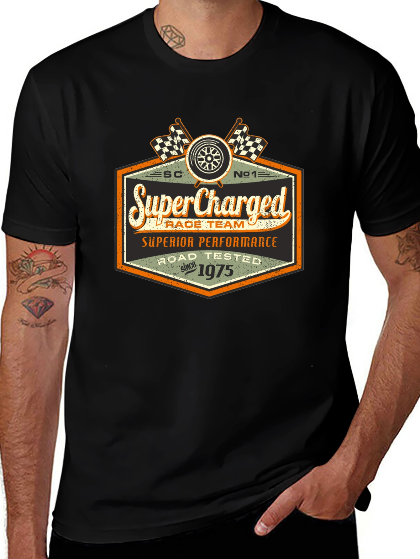 Variant 18 of SuperCharged Race Team T-Shirt - Road Tested Since 1975