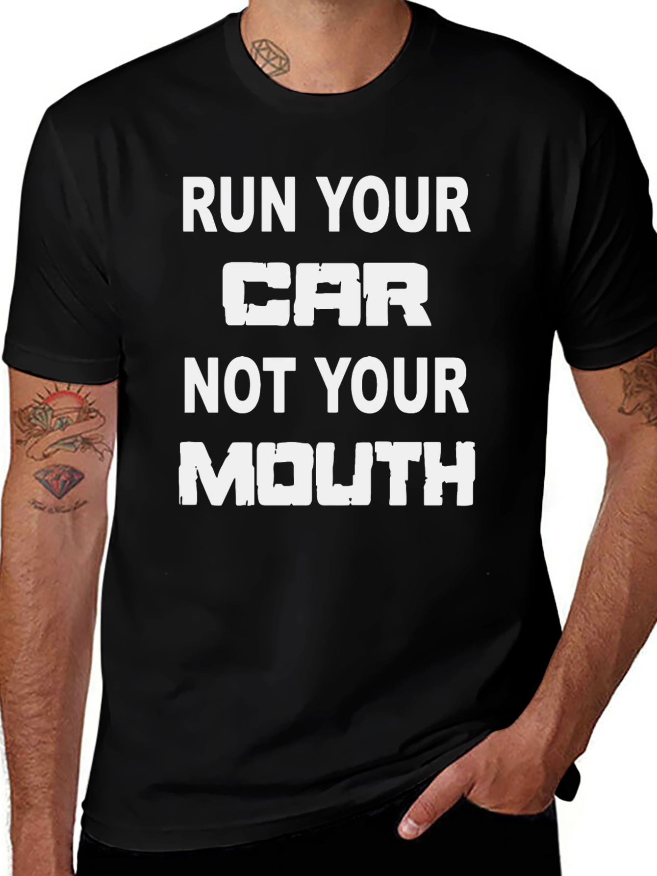 Black Run Your Car Not Your Mouth Graphic Tee main image
