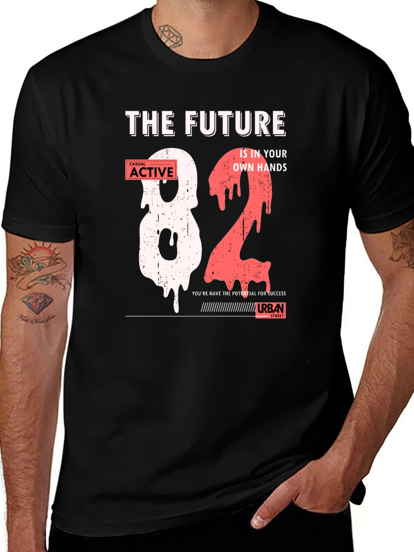 Variant 20 of Trendy Men's Black Graphic T-Shirt: The Future is in Your Hands