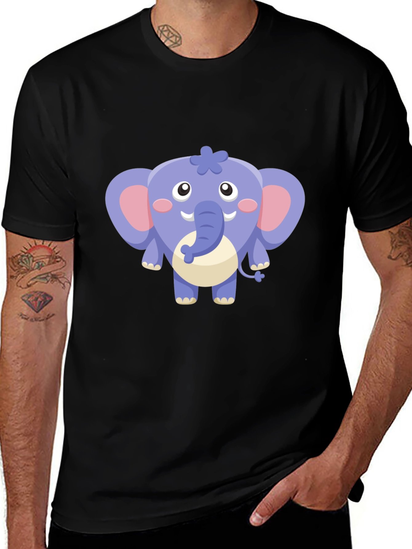 Variant 16 of Cute Cartoon Elephant Graphic Tee - Black Cotton Shirt