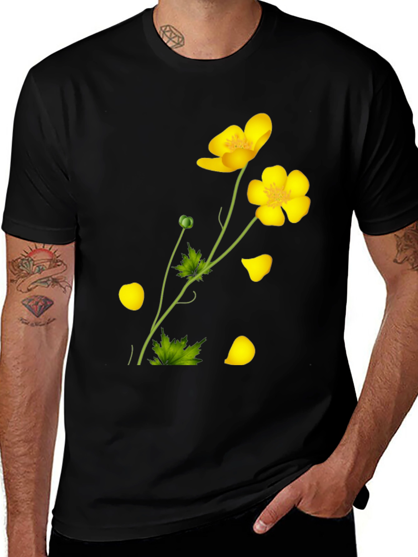 Variant 28 of Black Tee with Yellow Floral Design