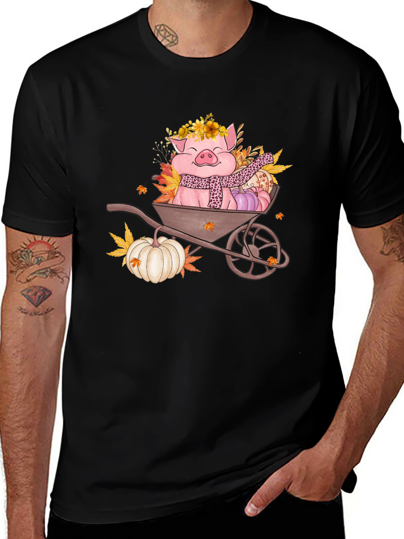 Variant 21 of Fall Pig Wheelbarrow Graphic Tee