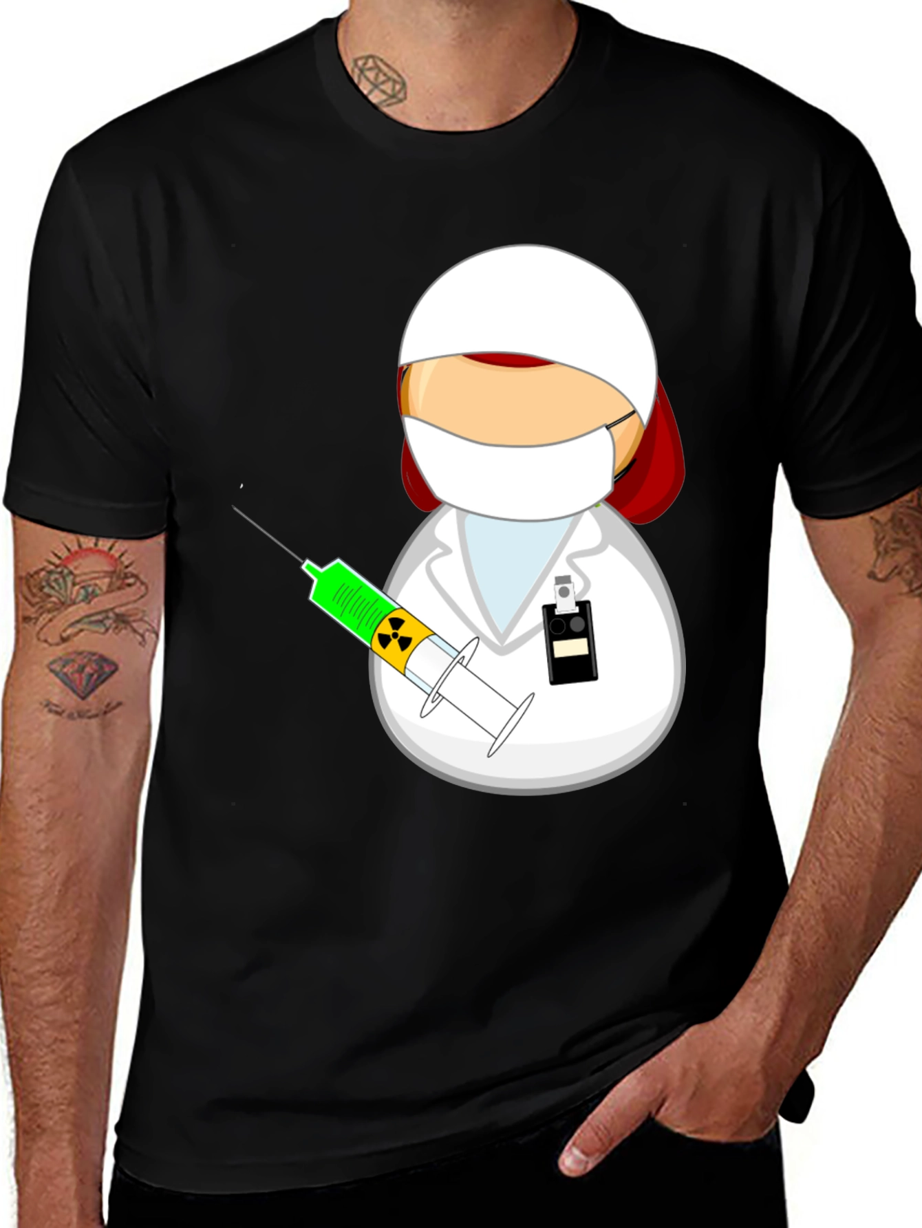 Variant 11 of Cartoon Doctor with Syringe Black T-Shirt