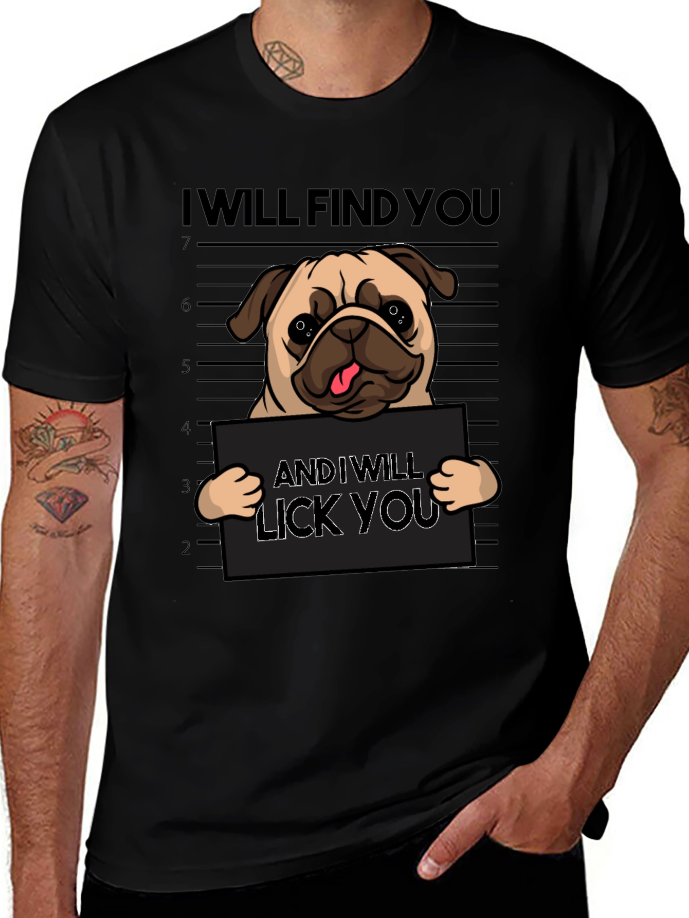 Variant 15 of Funny Pug Mugshot Graphic T-Shirt