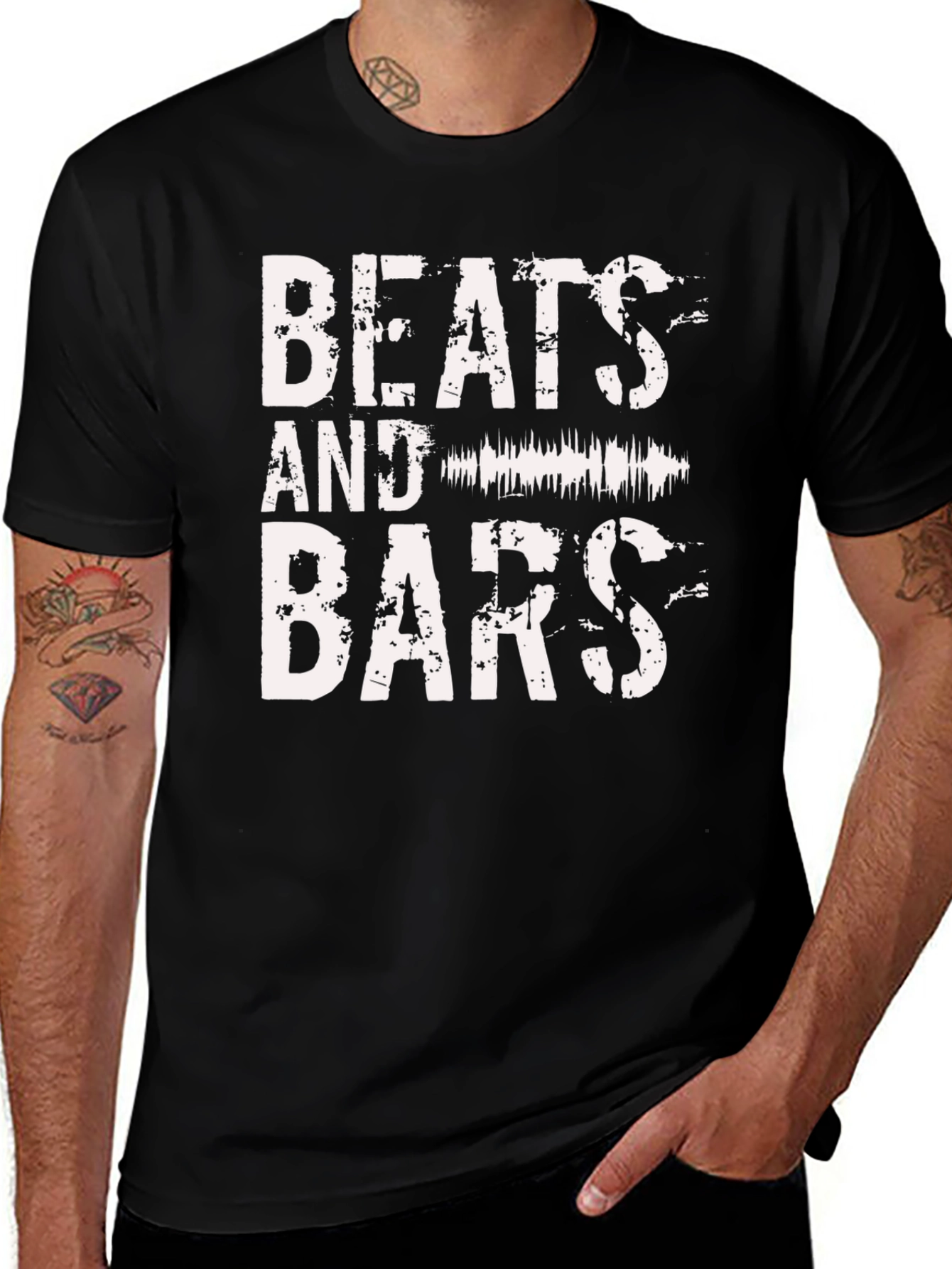 Variant 2 of Beats and Bars Graphic Tee - Black Cotton Music Shirt