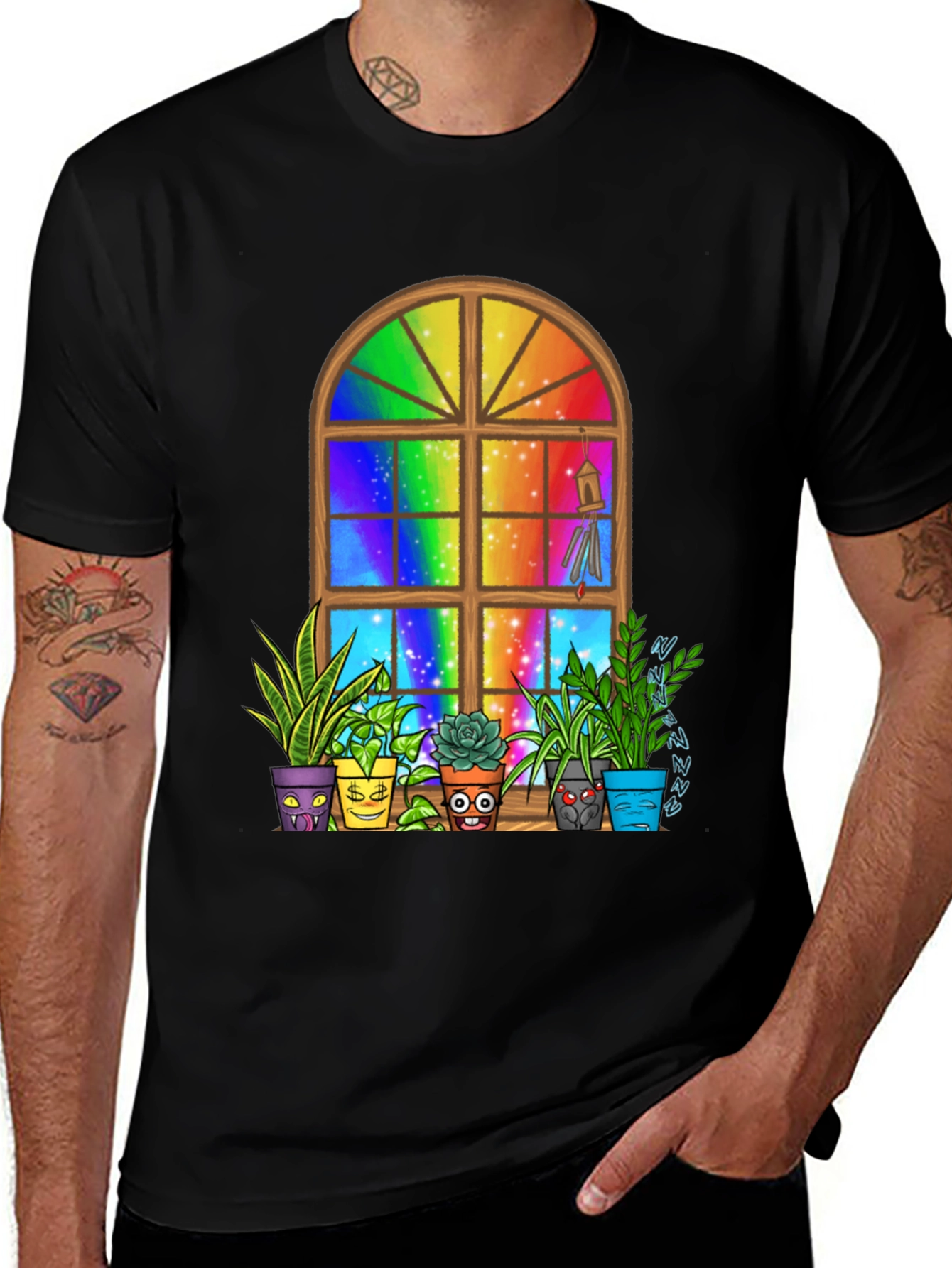 Variant 27 of Rainbow Window Potted Plants Graphic Tee