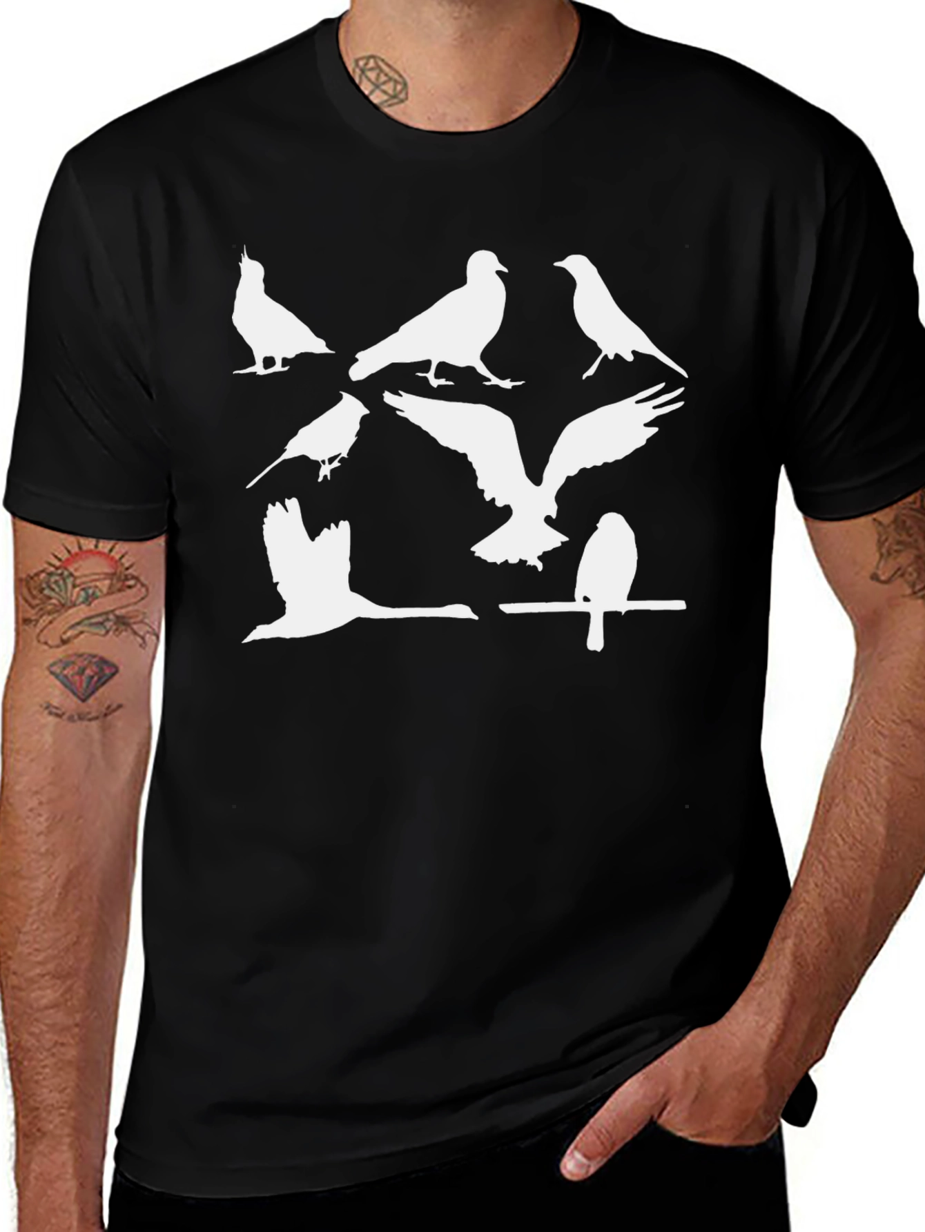 Variant 22 of Bird Silhouettes Graphic Tee - Black