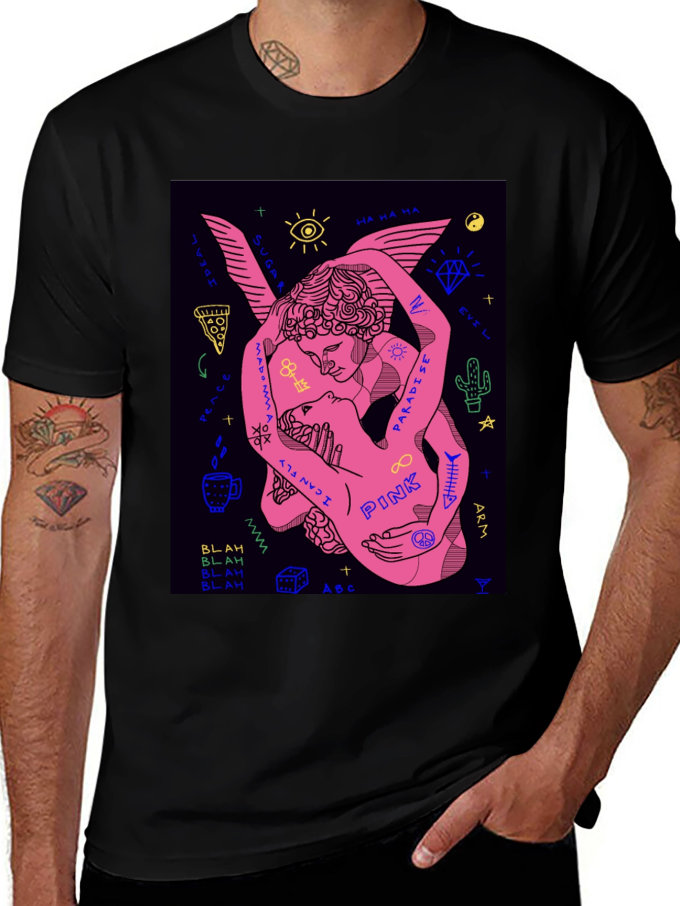 Variant 16 of Black Tee with Pink Angel Graphic