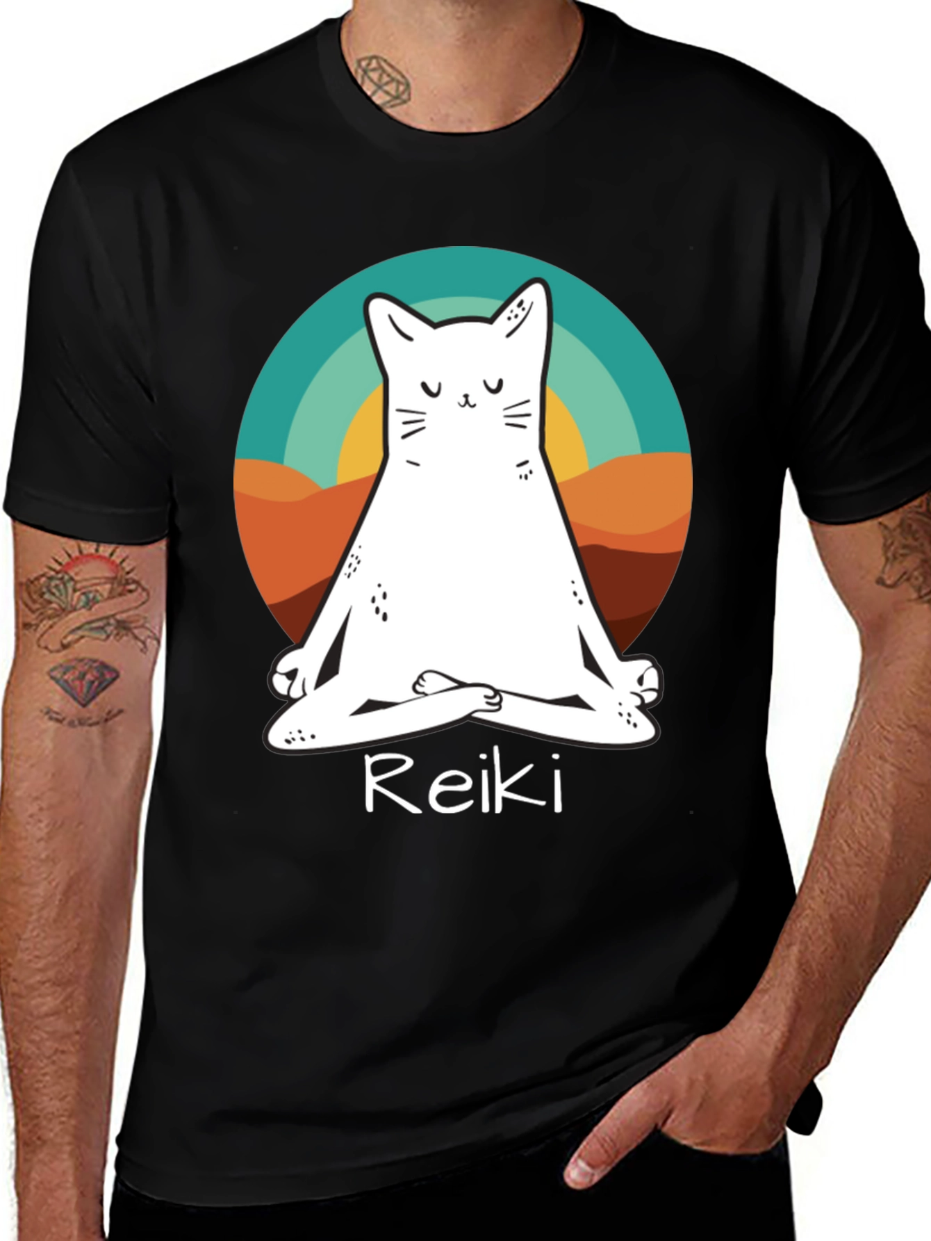 Zen Cat Reiki T-Shirt - Meditating Feline Tee