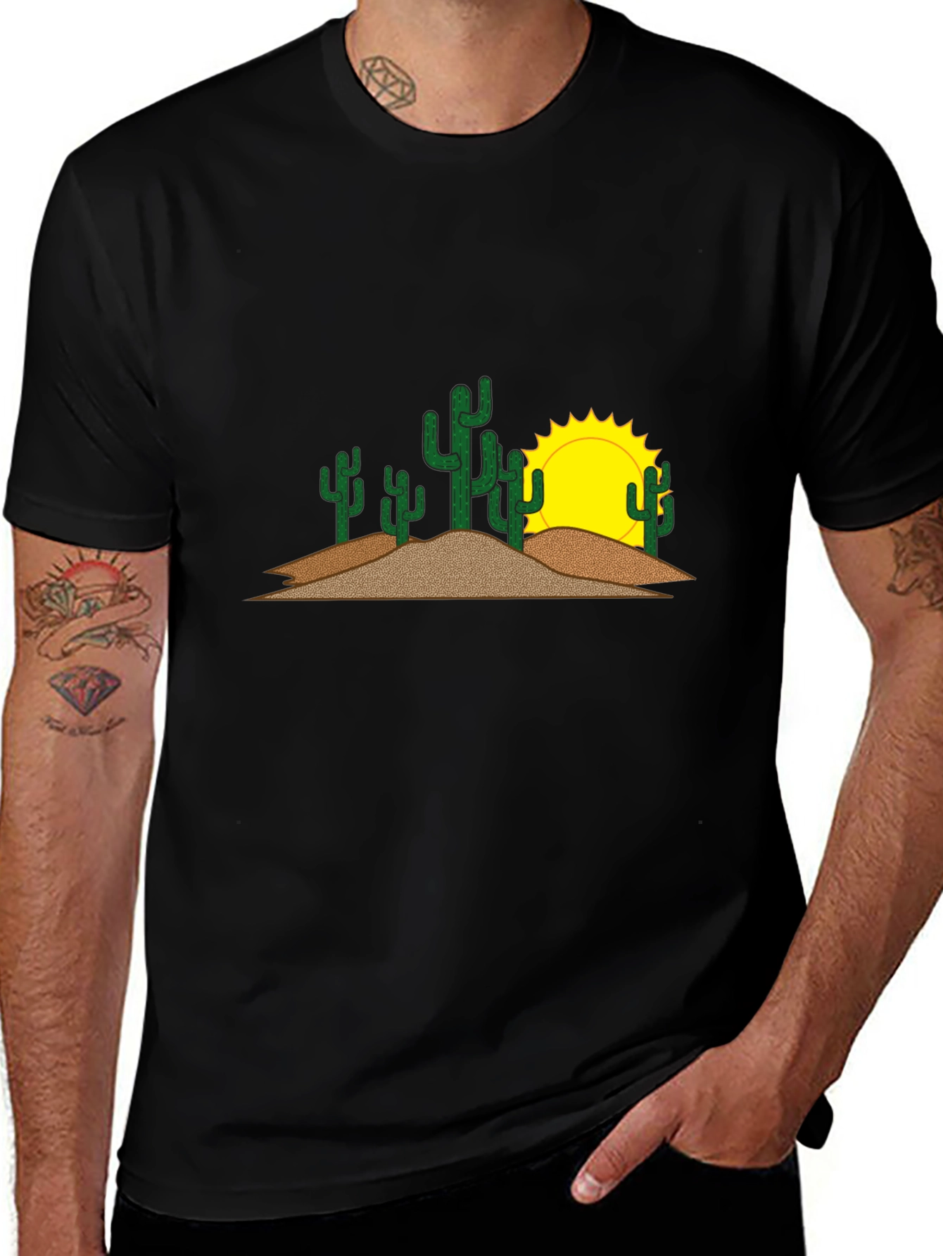 Variant 19 of Cactus & Sun Graphic Tee - Black