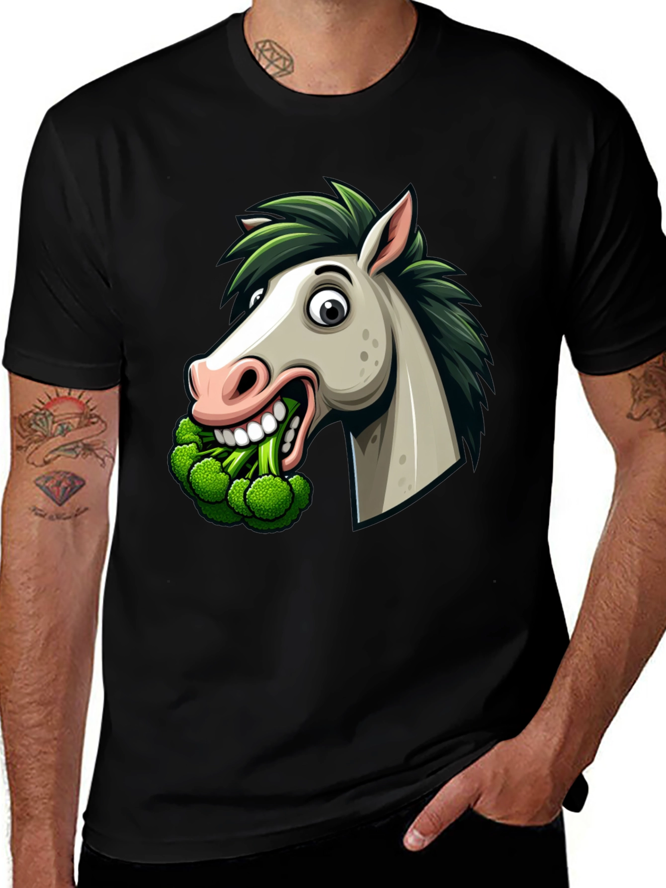 Variant 18 of Funny Horse Broccoli Graphic Tee