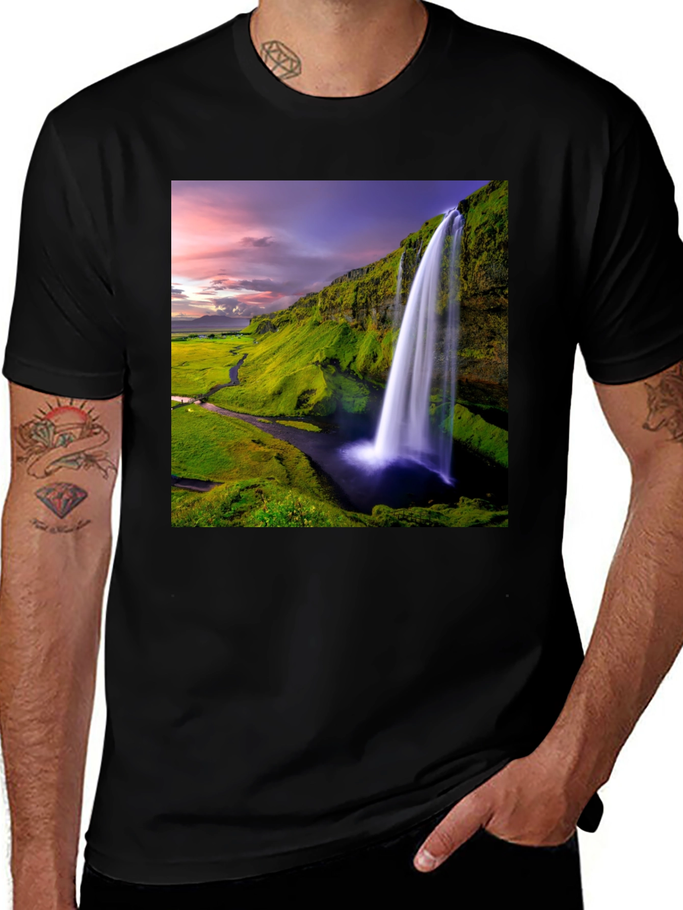 Variant 3 of Waterfall Graphic T-Shirt - Scenic Iceland Landscape Print