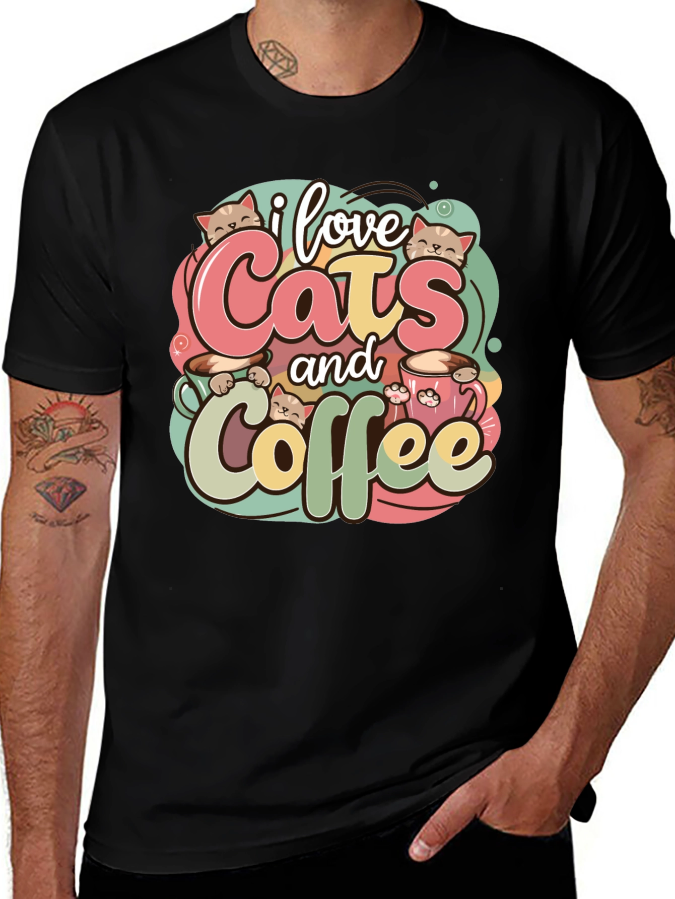 Variant 17 of I Love Cats and Coffee T-Shirt - Cute Graphic Tee