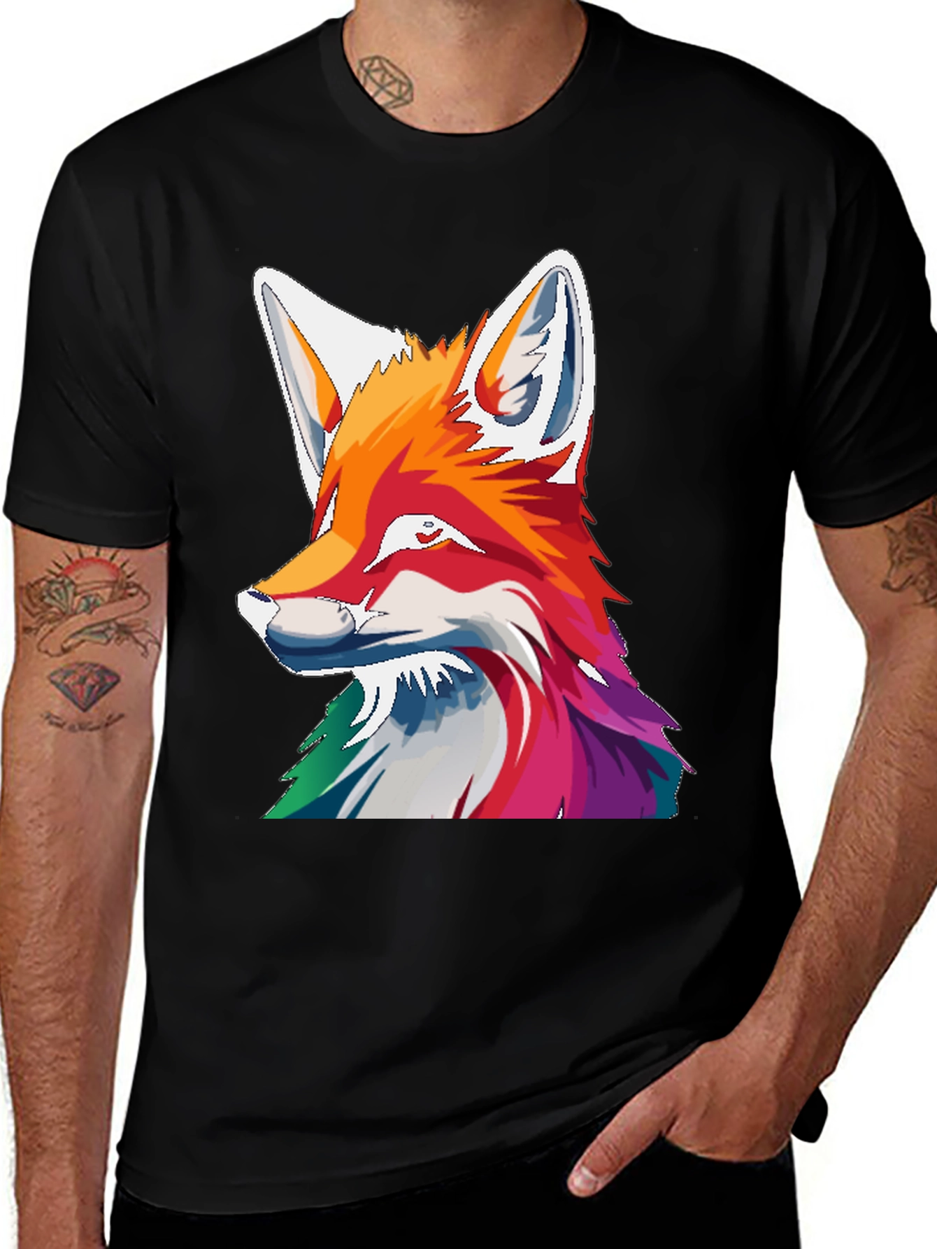 Variant 28 of Fox Graphic Tee - Colorful Animal Print Shirt