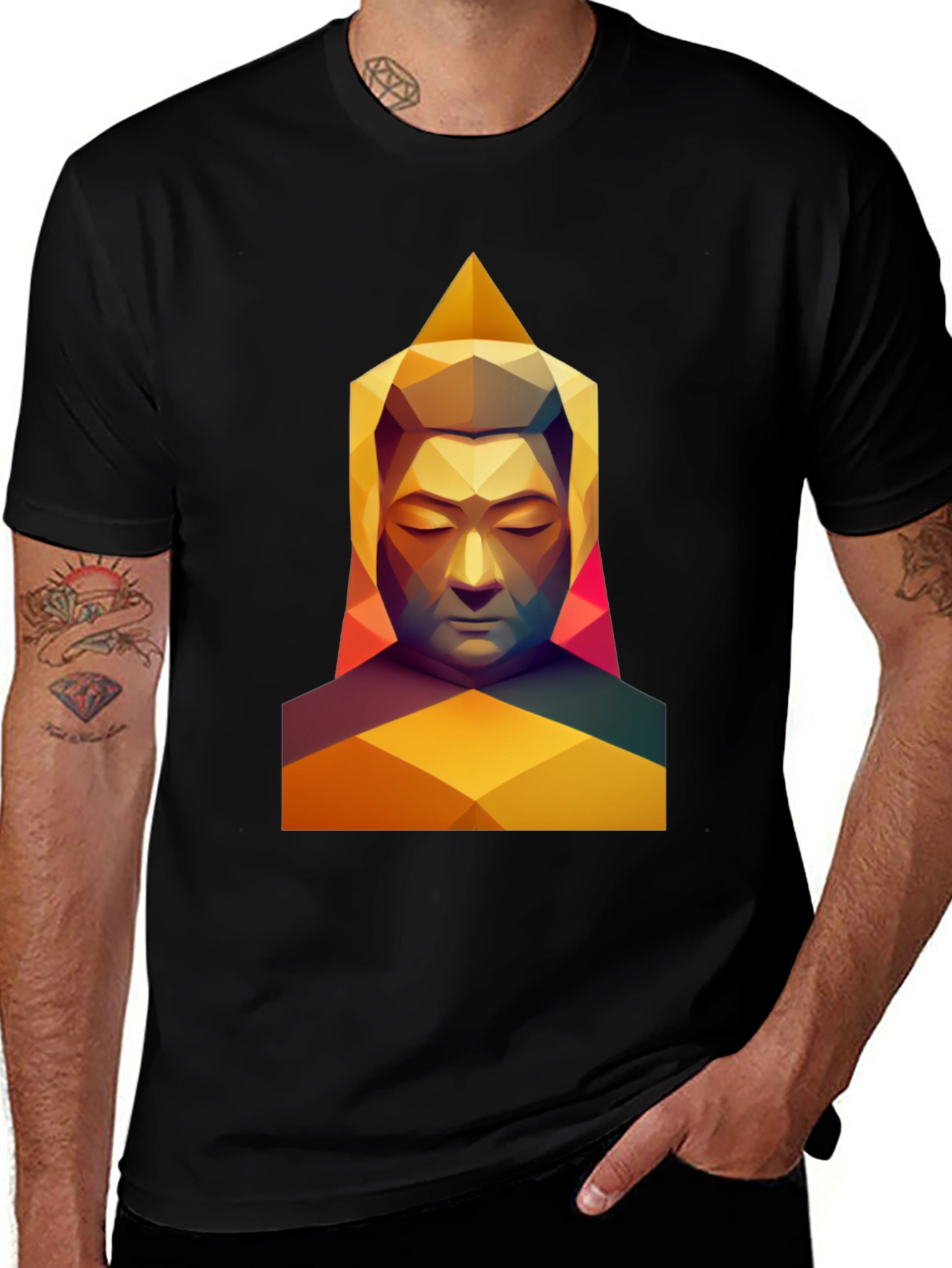 Geometric Buddha Graphic Tee - Modern Spiritual Art