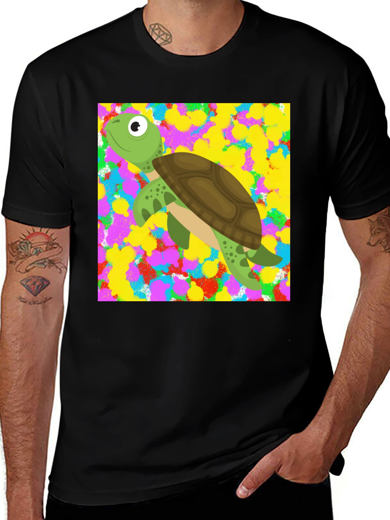 Variant 29 of Turtle Graphic Tee - Black Cotton Blend
