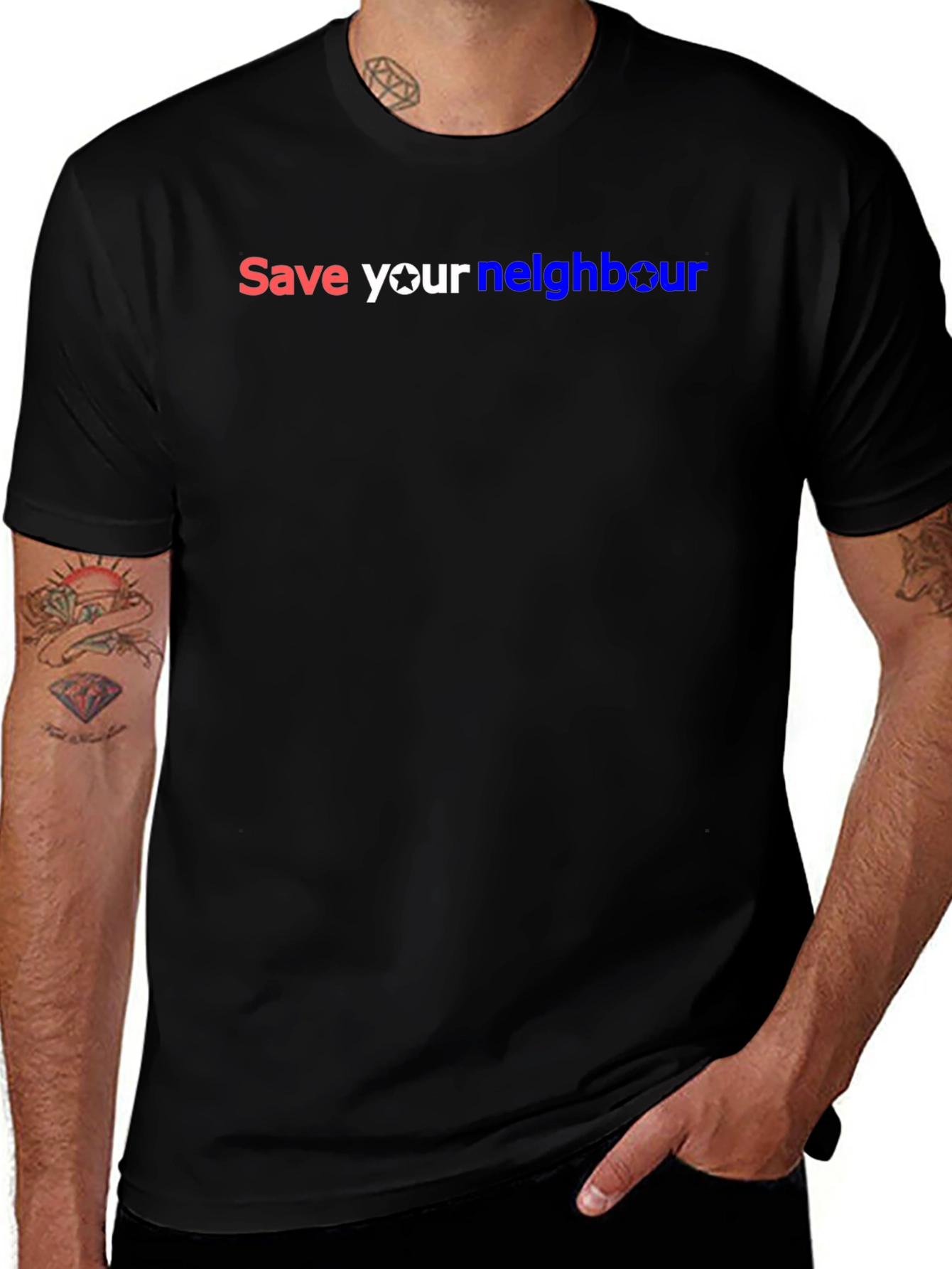 Variant 9 of Save Your Neighbour Black Graphic T-Shirt